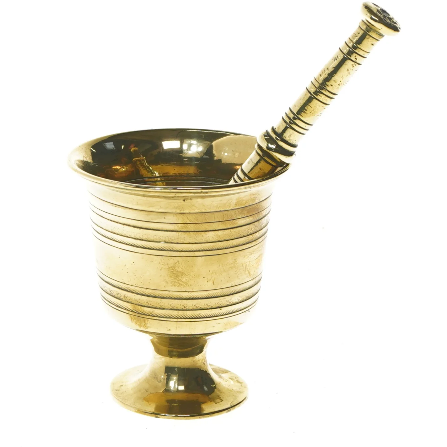 Morter og støder i messing (str. Ø 11 cm længde 12,5 cm)