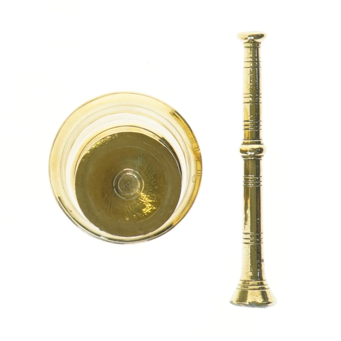 Morter og støder i messing (str. Ø 11 cm længde 12,5 cm)