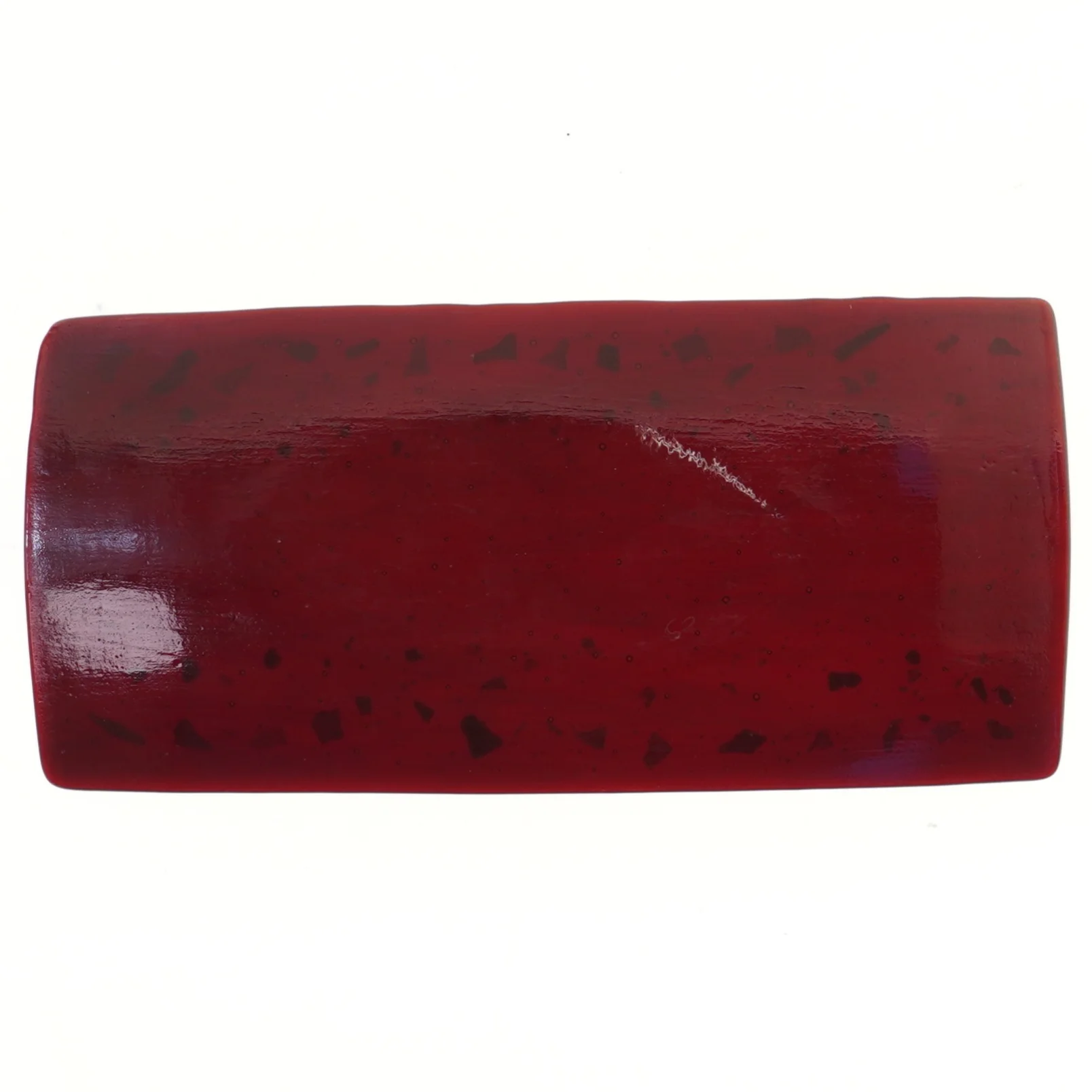 Rødt glasfad (str. 31,5x15 cm)