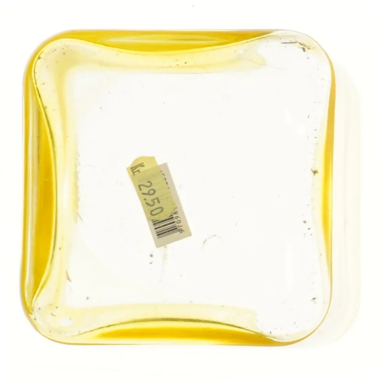 Gul firkantet glaskrukke (str. 12x12x12 cm)