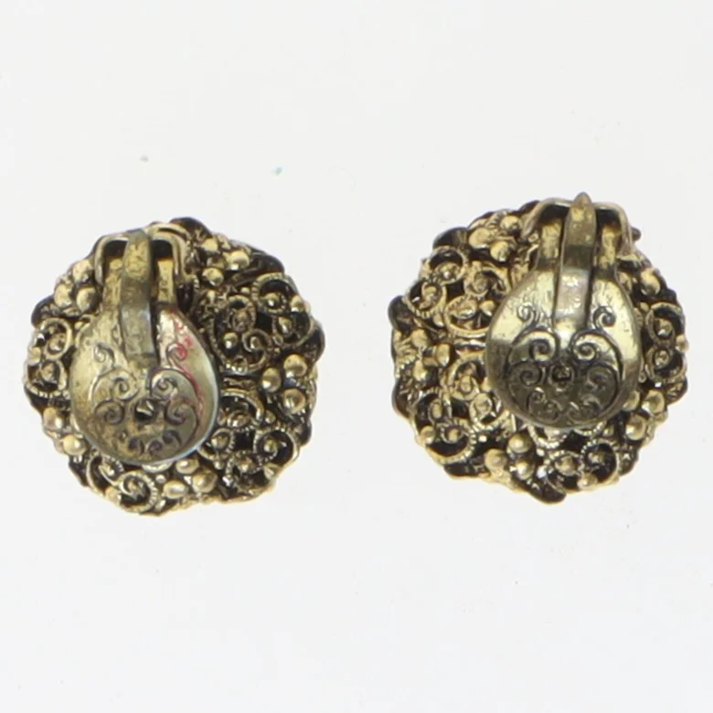 Blomsterformede øreringe med lilla og blå sten (str. Ø 2 cm)