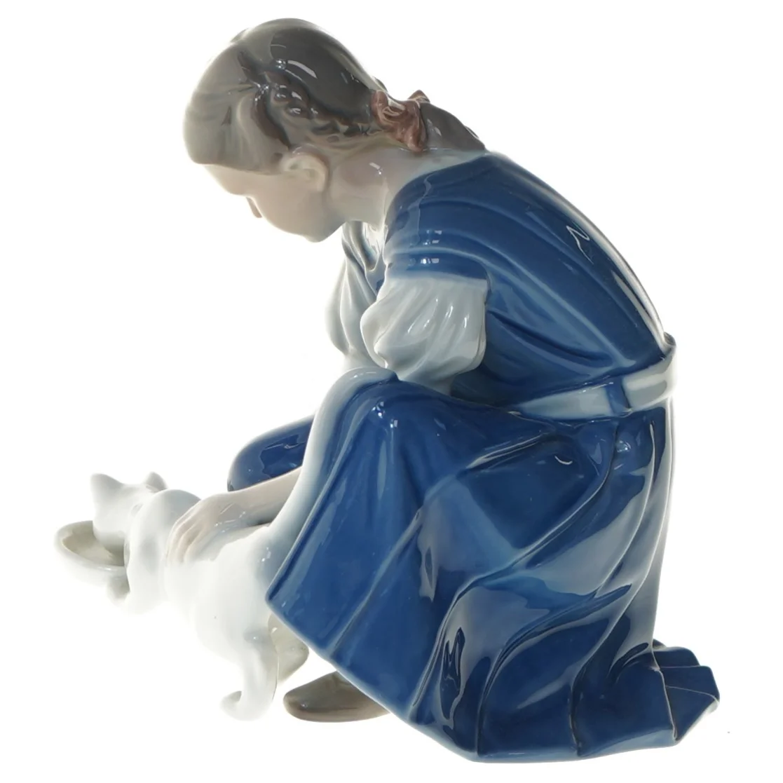 Porcelænsfigur af pige med kat fra B&G (str. 16,5 cm)