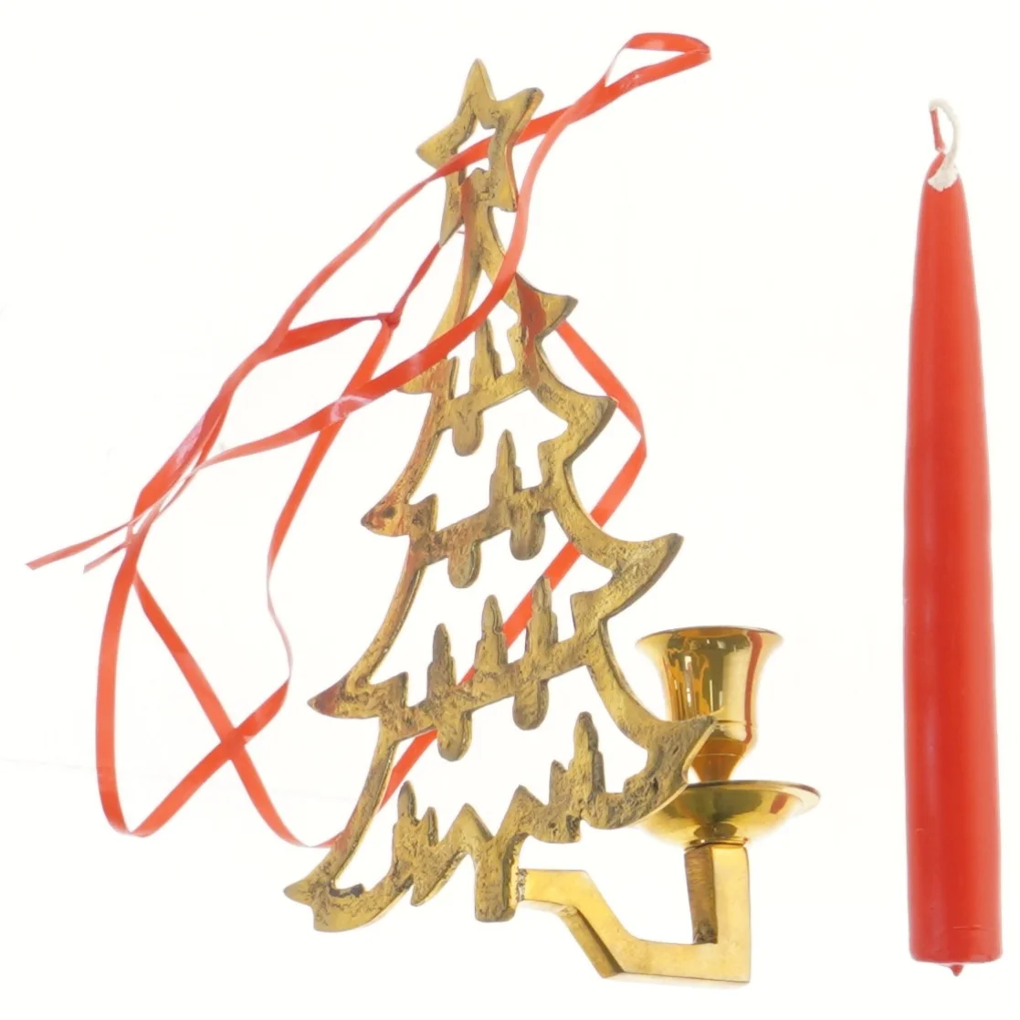 Juletræslysestage med rød stearinlys (str. 20,5x16 cm)