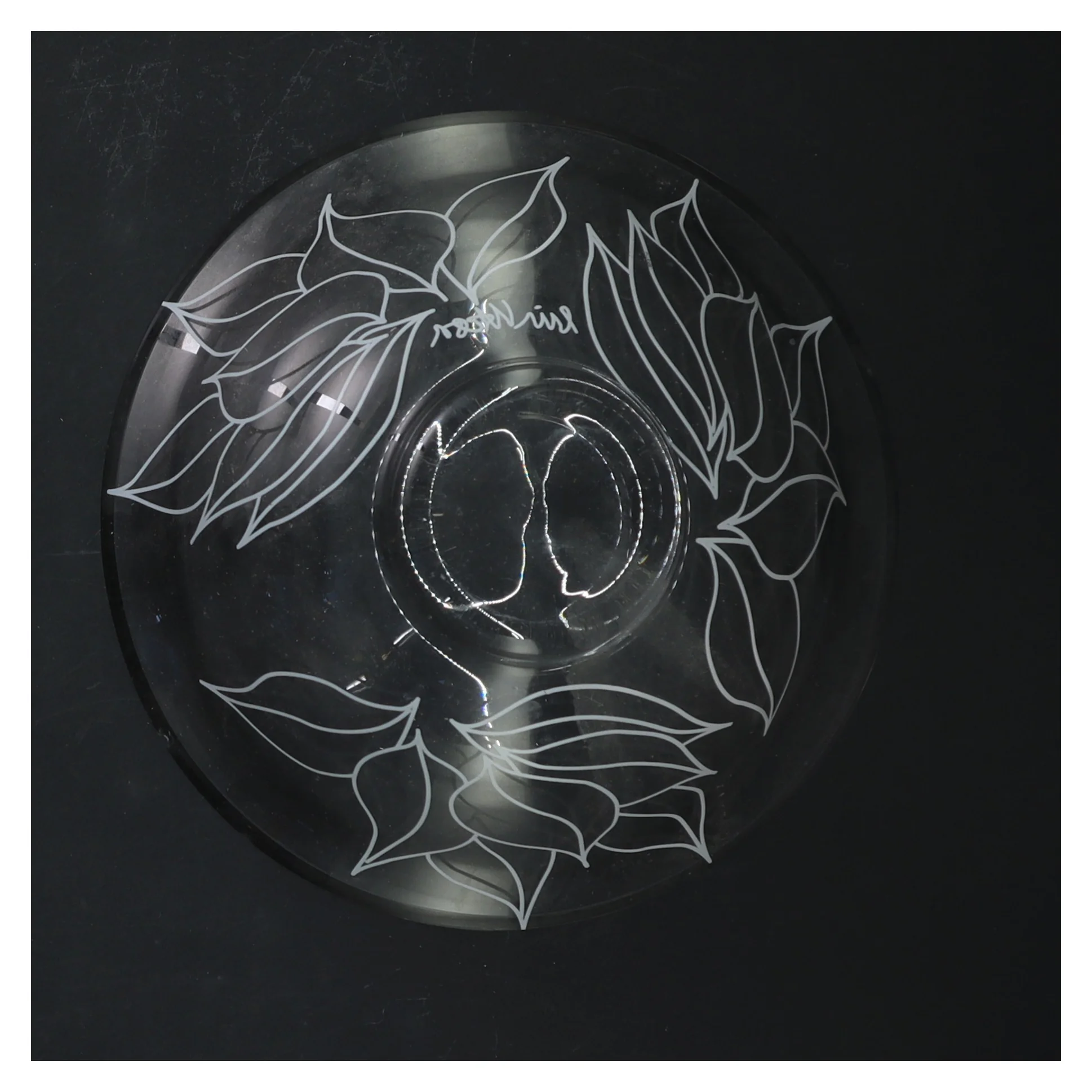 Glas skål med blomstermønster (str. Ø 16 cm)