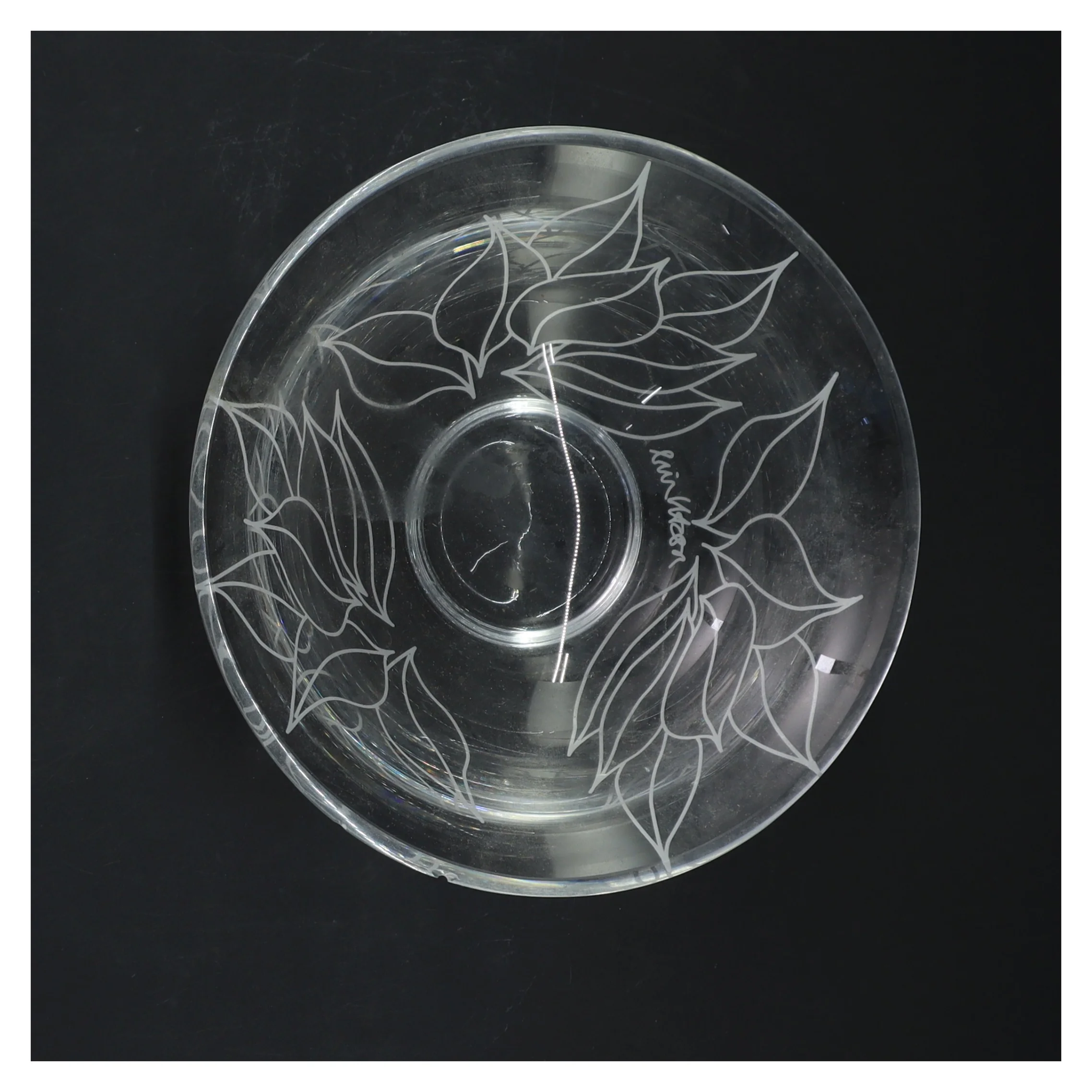 Glas skål med blomstermønster (str. Ø 16 cm)