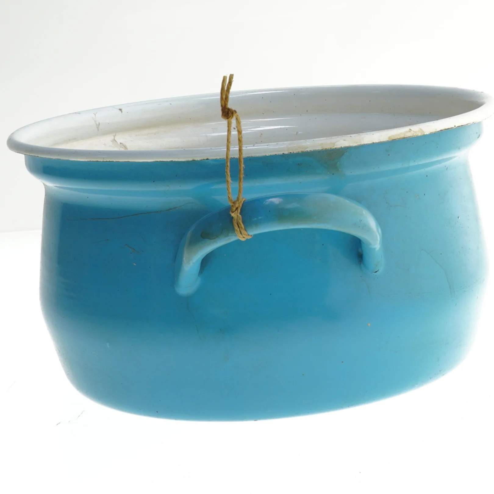 Blå emaljeret gryde med låg (str. 11x20 cm)