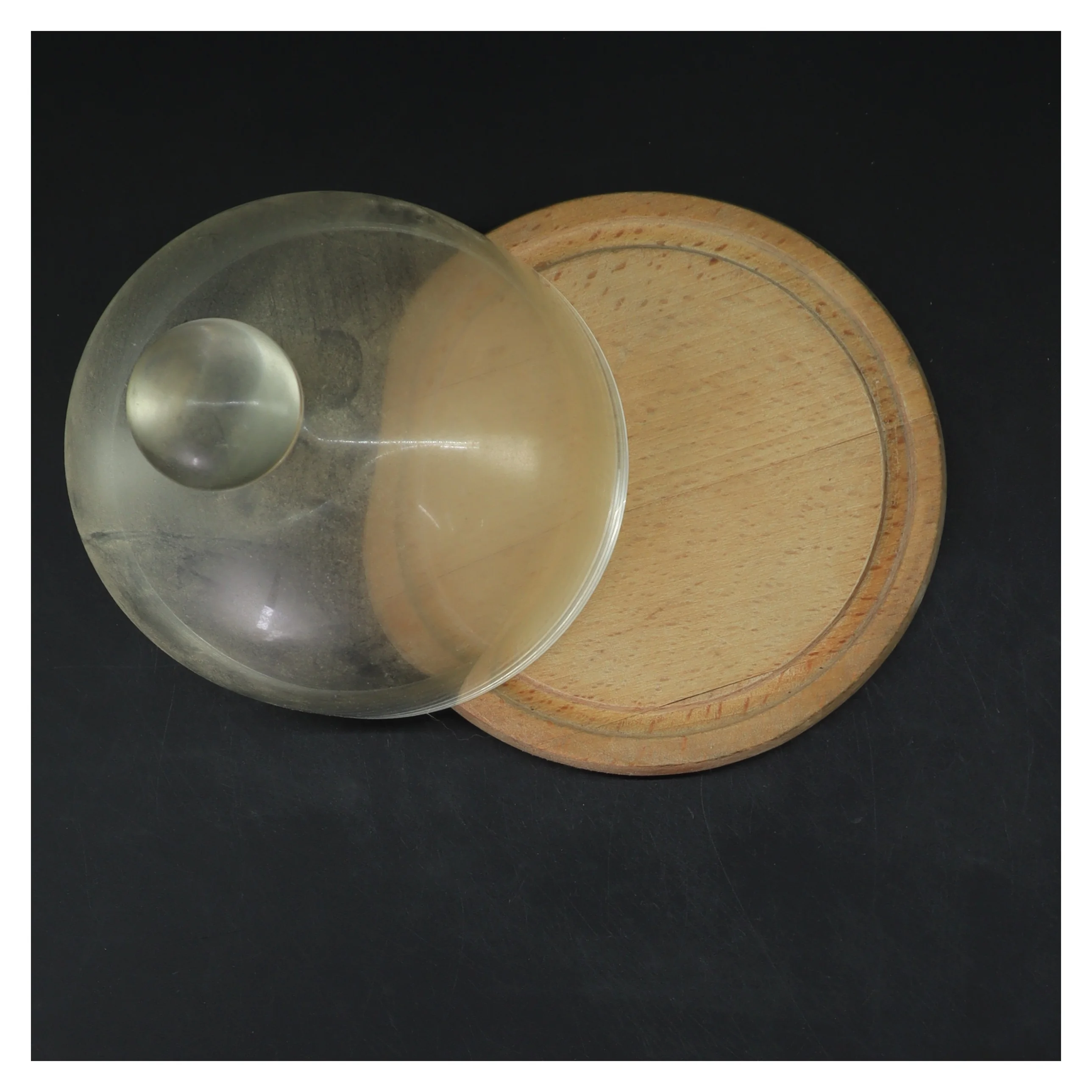 Glasklokke med træbund (str. Ø 13 cm cm)