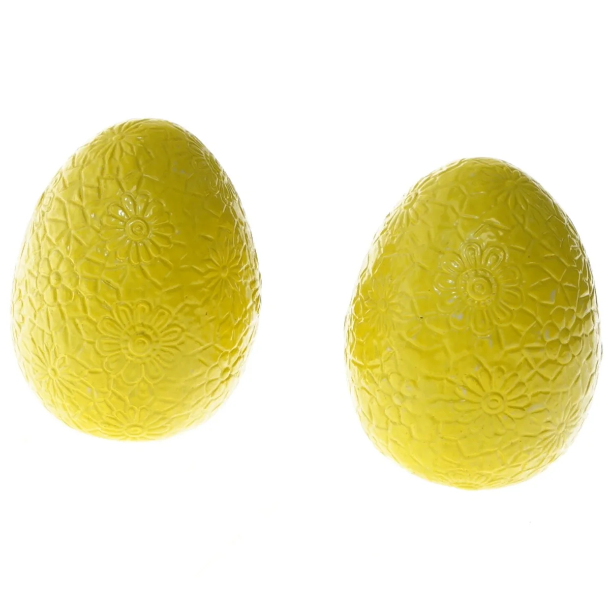 Gule keramiske æg med blomsterdesign, 2 stk (str. 2 stk 9,5 cm)