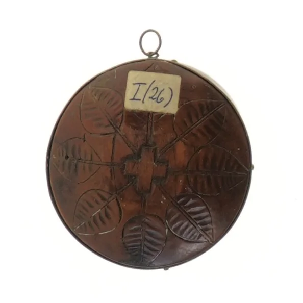 Dekorativ rund plade med religiøst motiv(str. Ø 8,3 cm) (str. Ø 8,3 cm)