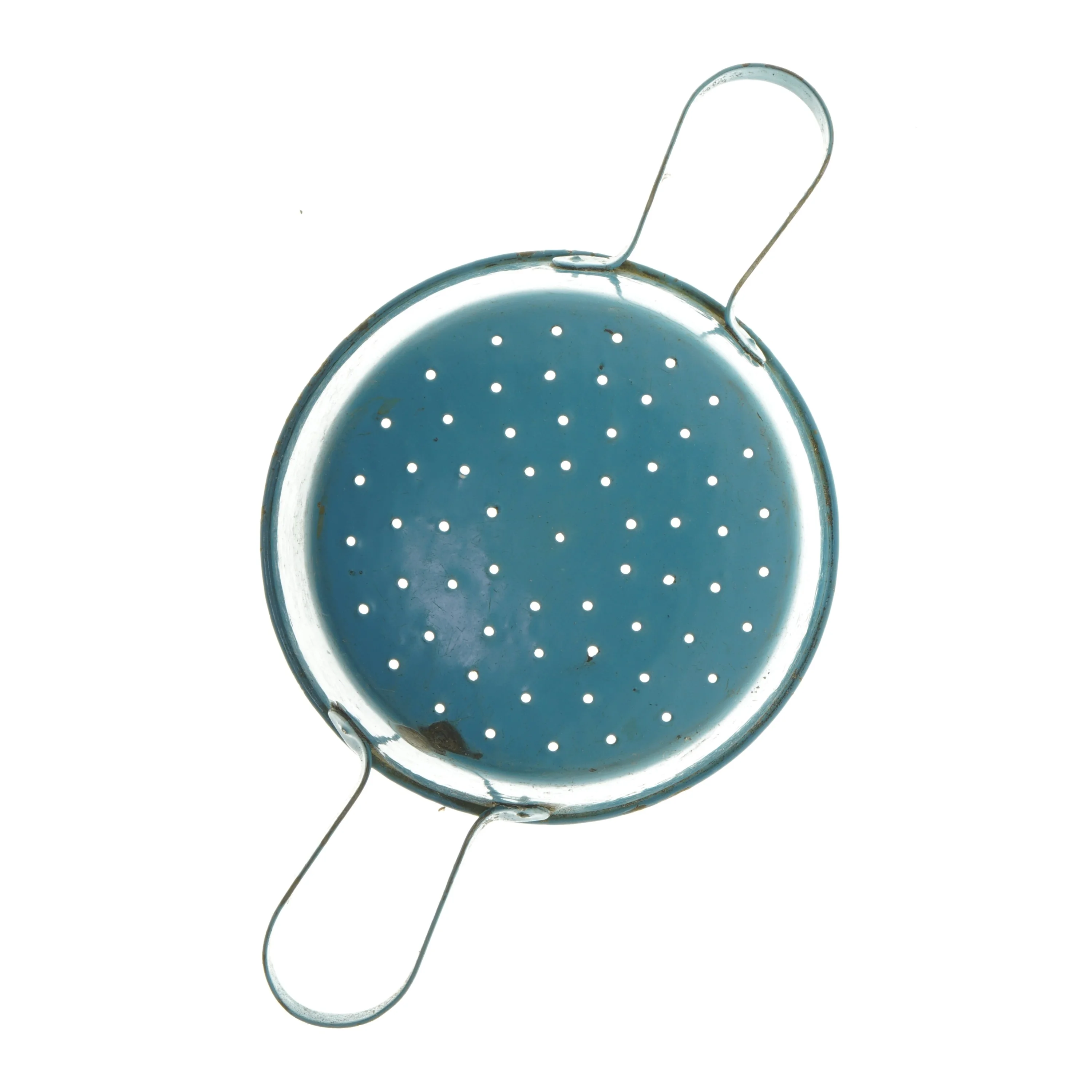 Blå emaljeret si med hank, madam blå emalje (str. Ø 19 cm)