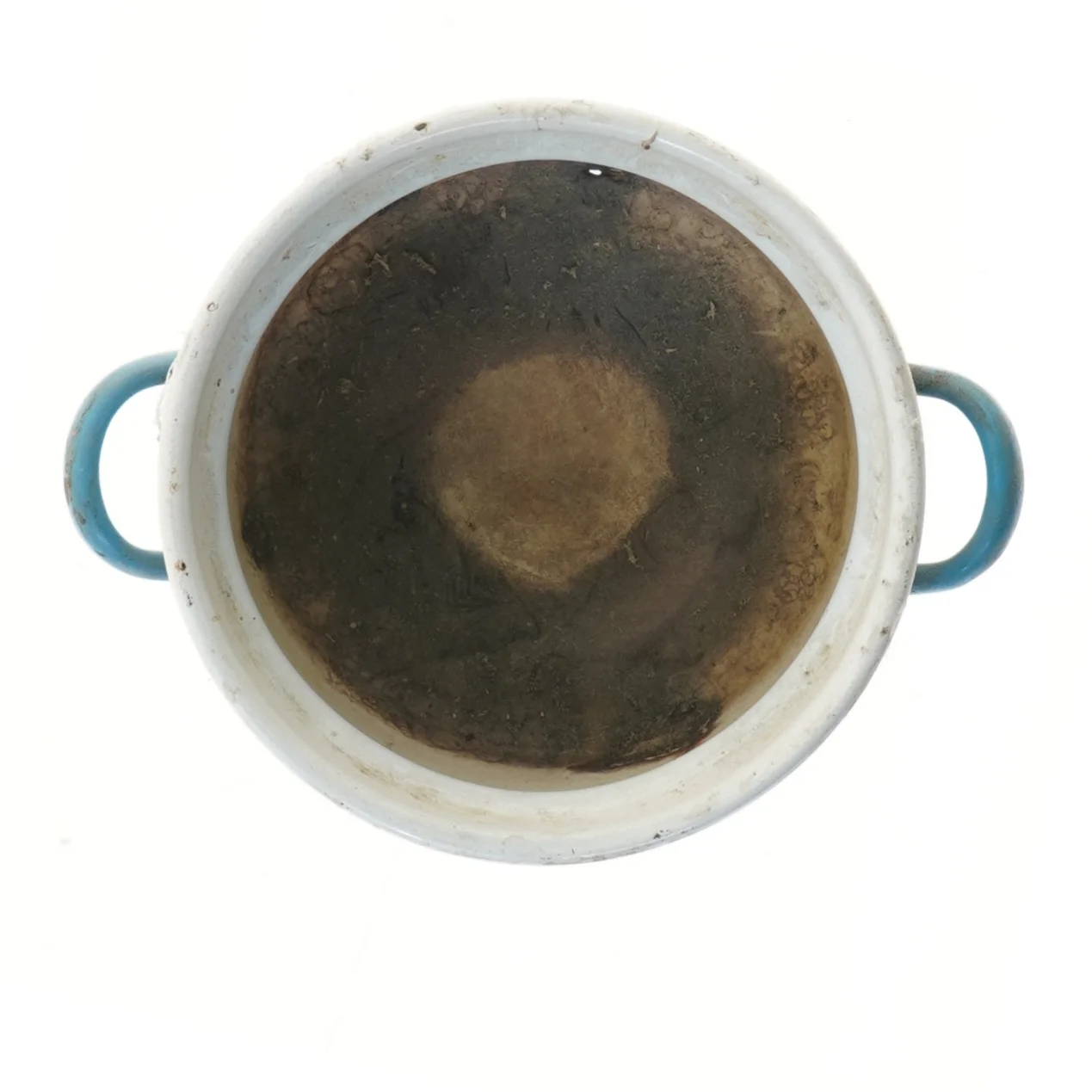 Blå emaljeret gryde med håndtag (str. 16 cm)