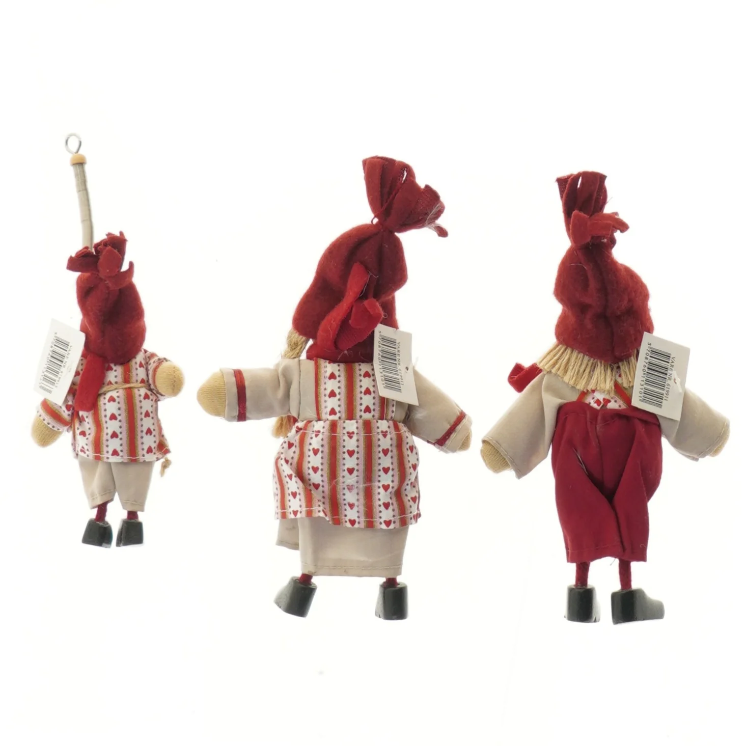 Tre julenisser med røde huer (str. 18 cm)