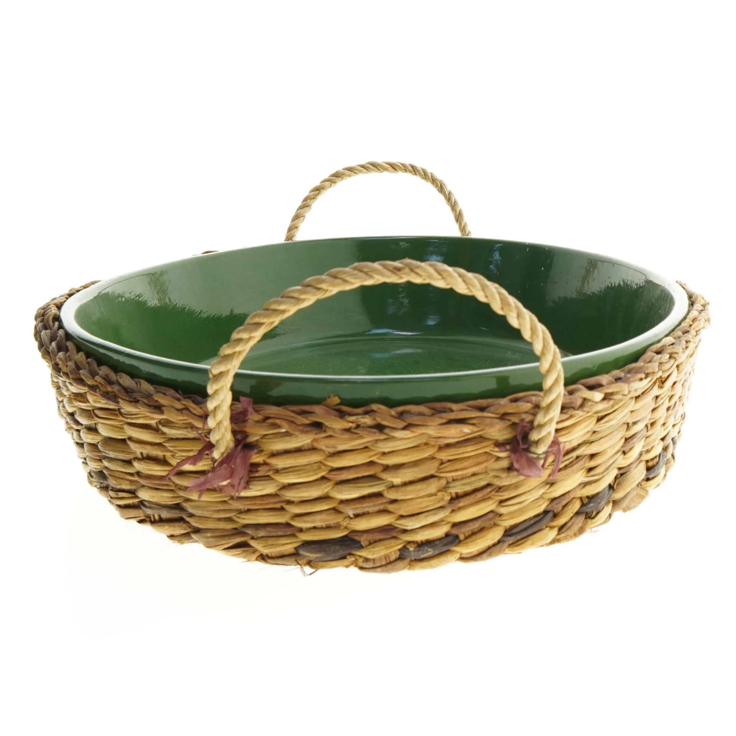 Stor oval pyntebakke med flettet kant og håndtag (str. 43x32 cm)