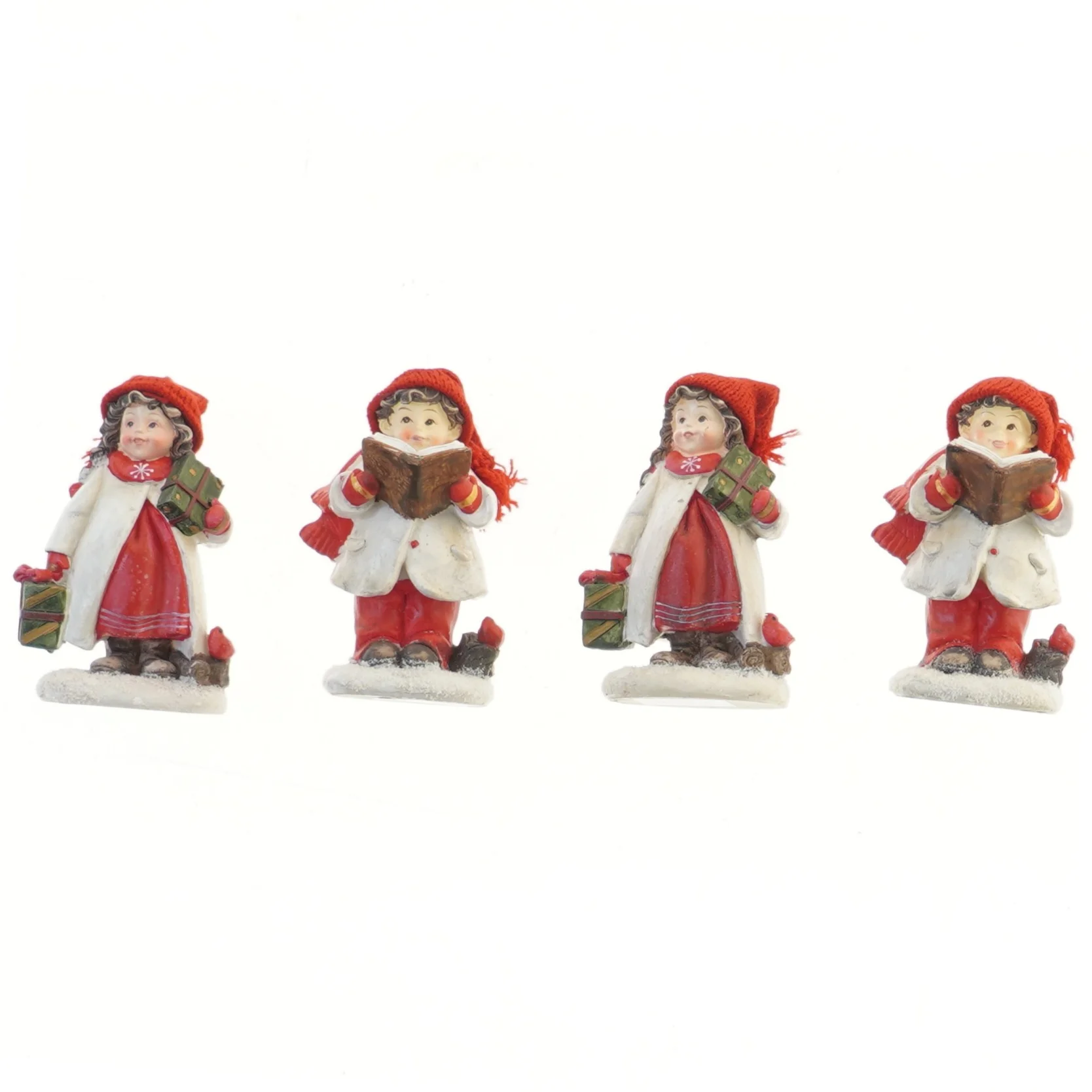 Julefigurer med nissehuer (str. 4 styk, 10 cm)