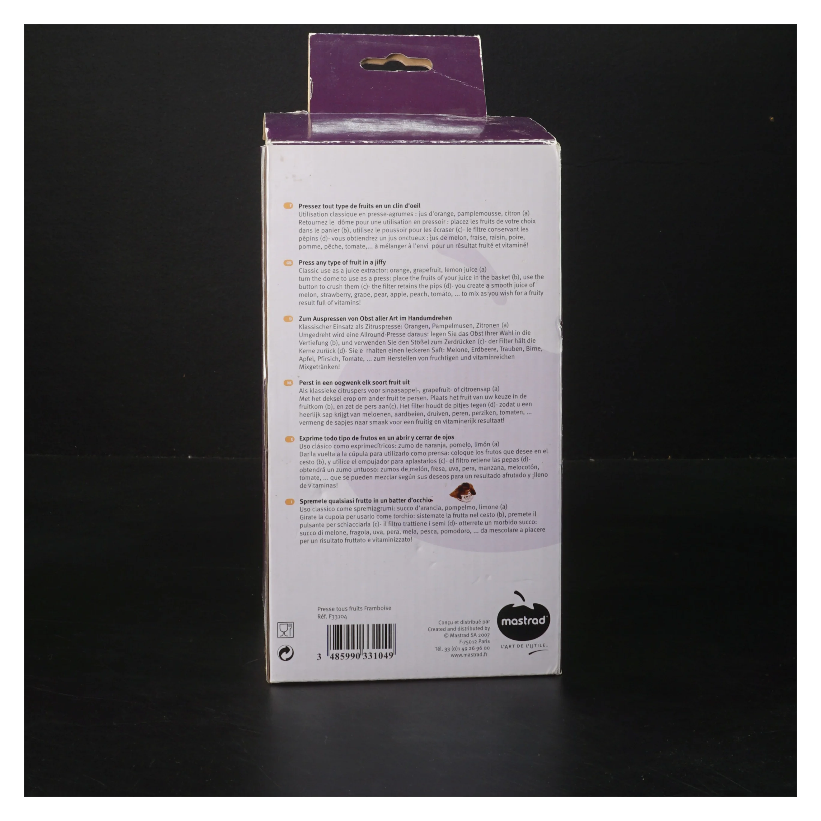 Frugtpresse med lufttæt låg fra Mastrad (str. 12 cm)