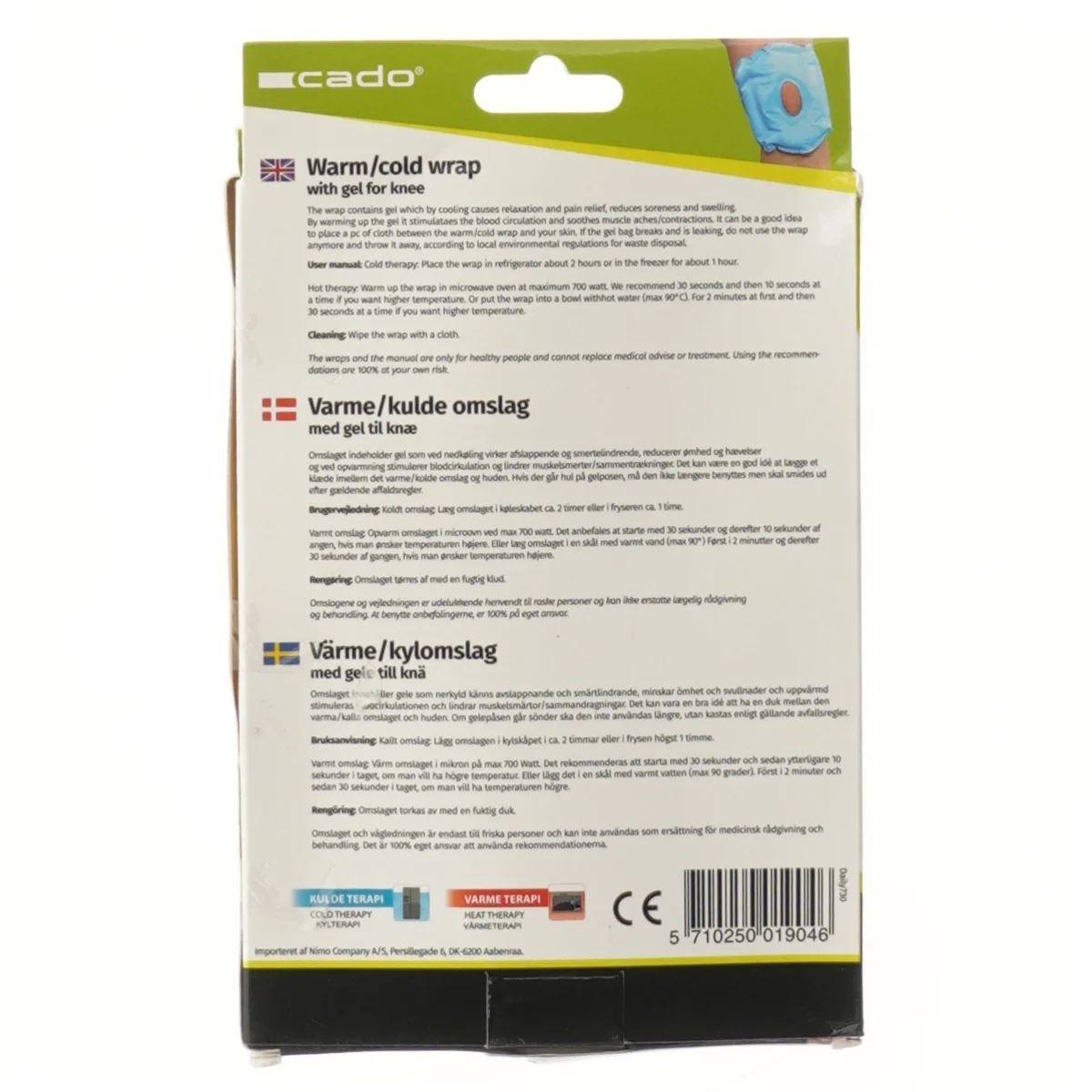 Varme- og kulde knæomslag fra Cado (str. 19x15 cm)