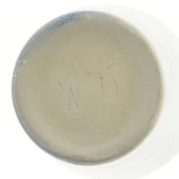 Keramikvase med blåt mønster (str. Ø 7,5 cm længde 11 cm)