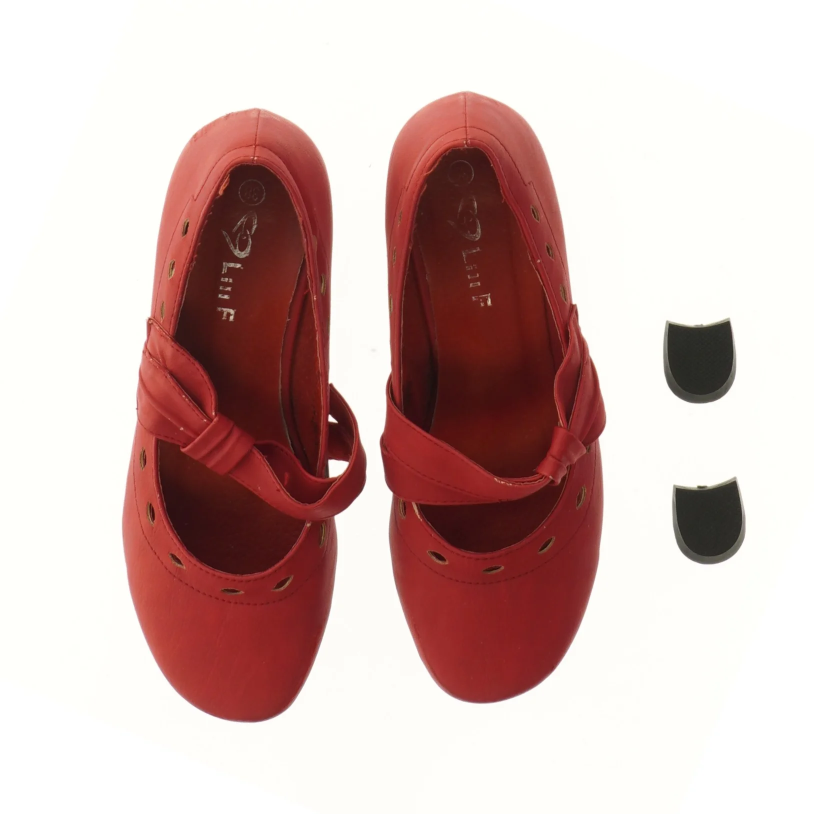 Røde damesko med hælstraps (str. 38 )