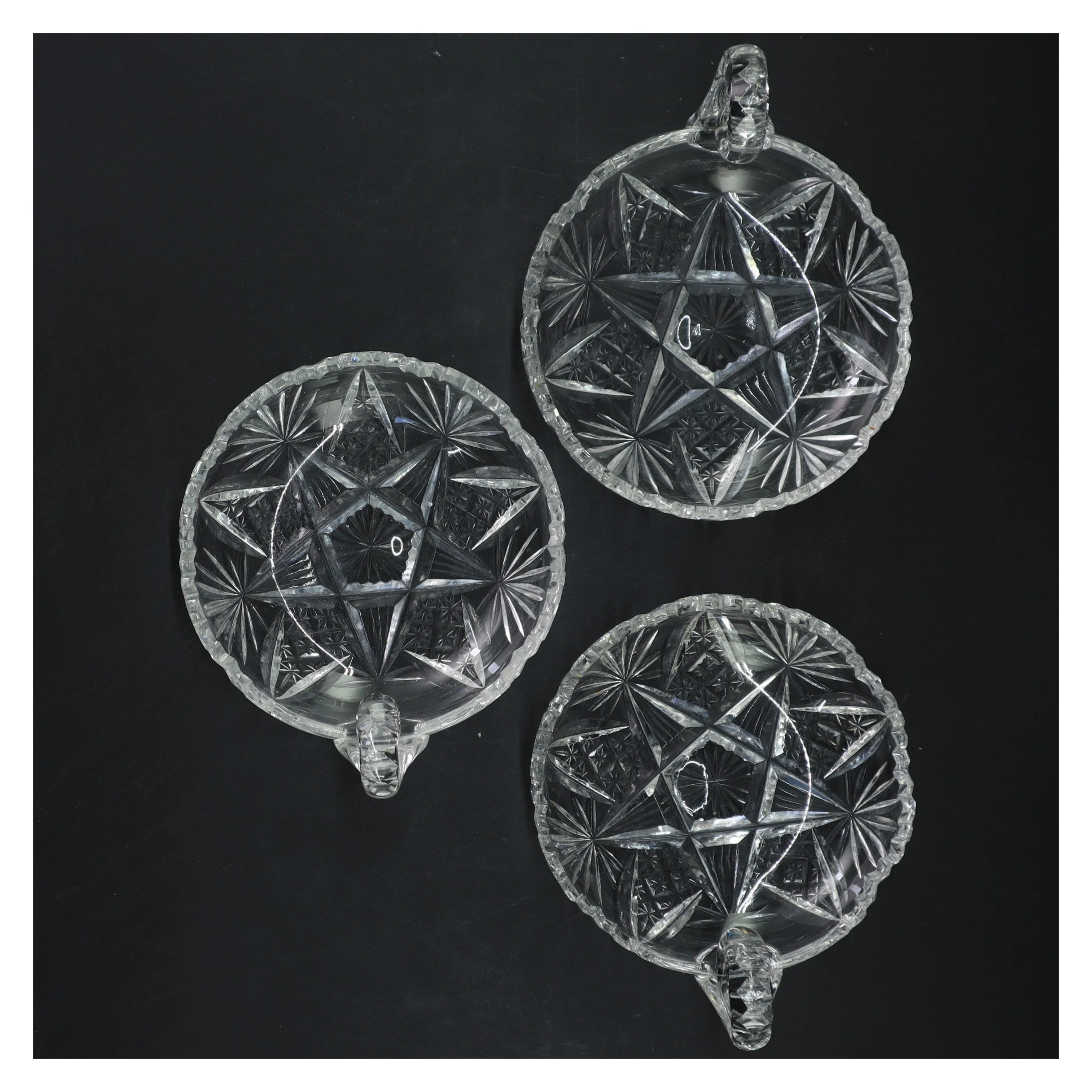 Krystal skåle med håndtag (str. 3 stk Ø 12 cm)