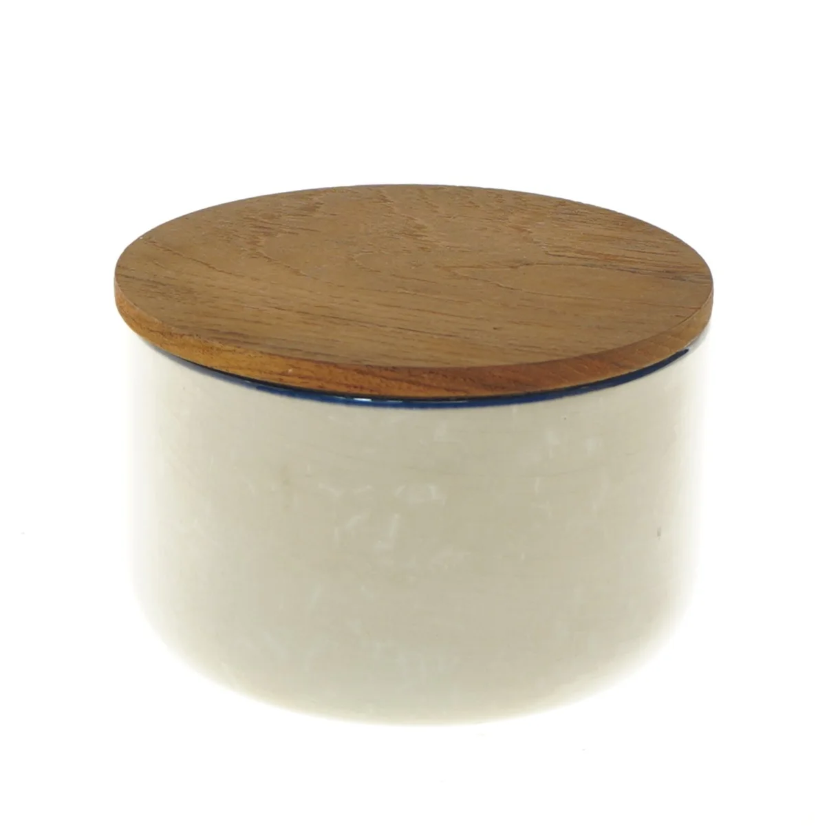 Keramik krukke med trælåg fra Knabstrup (str. Ø 13x8,5 cm)