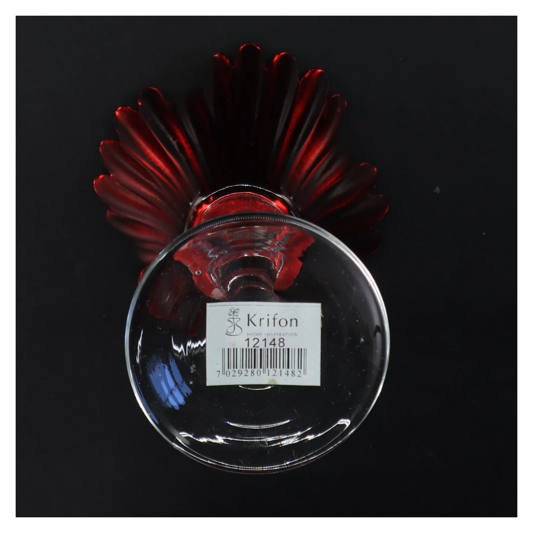 Dekorativ lysestage i glas med rød top fra Krifon (str. 11x20 cm)