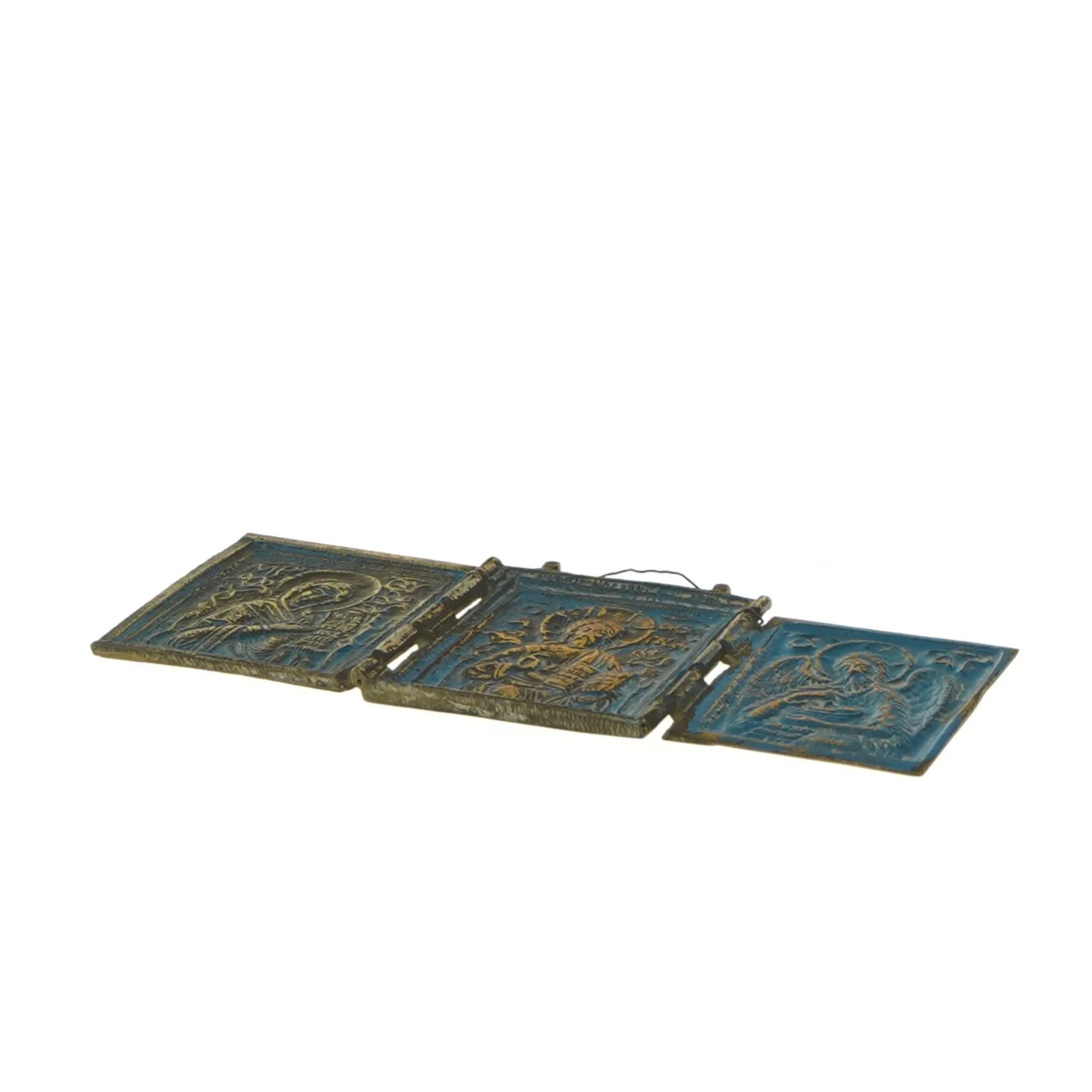 Religiøs triptykon metal ikon (str. 7x6,5 cm)