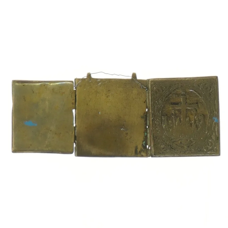 Religiøs triptykon metal ikon (str. 7x6,5 cm)