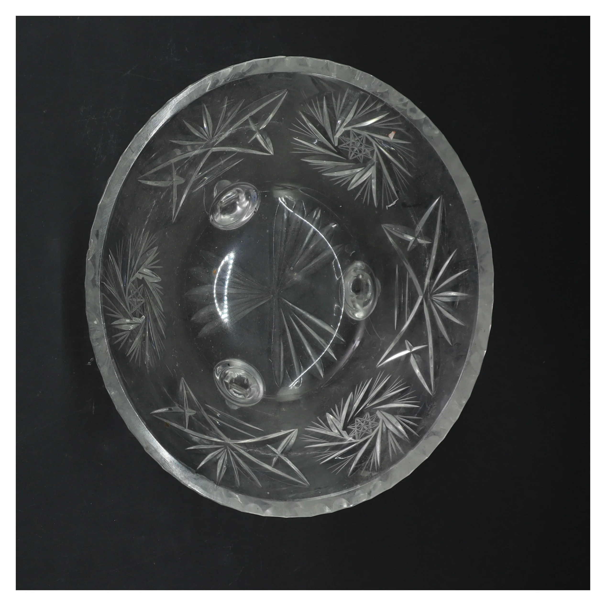 Glas skål med mønster og ben (str. Ø 17,5 cm)