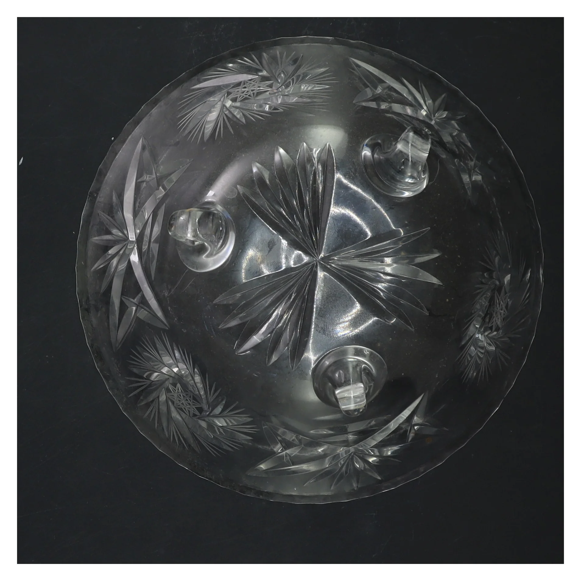 Glas skål med mønster og ben (str. Ø 17,5 cm)