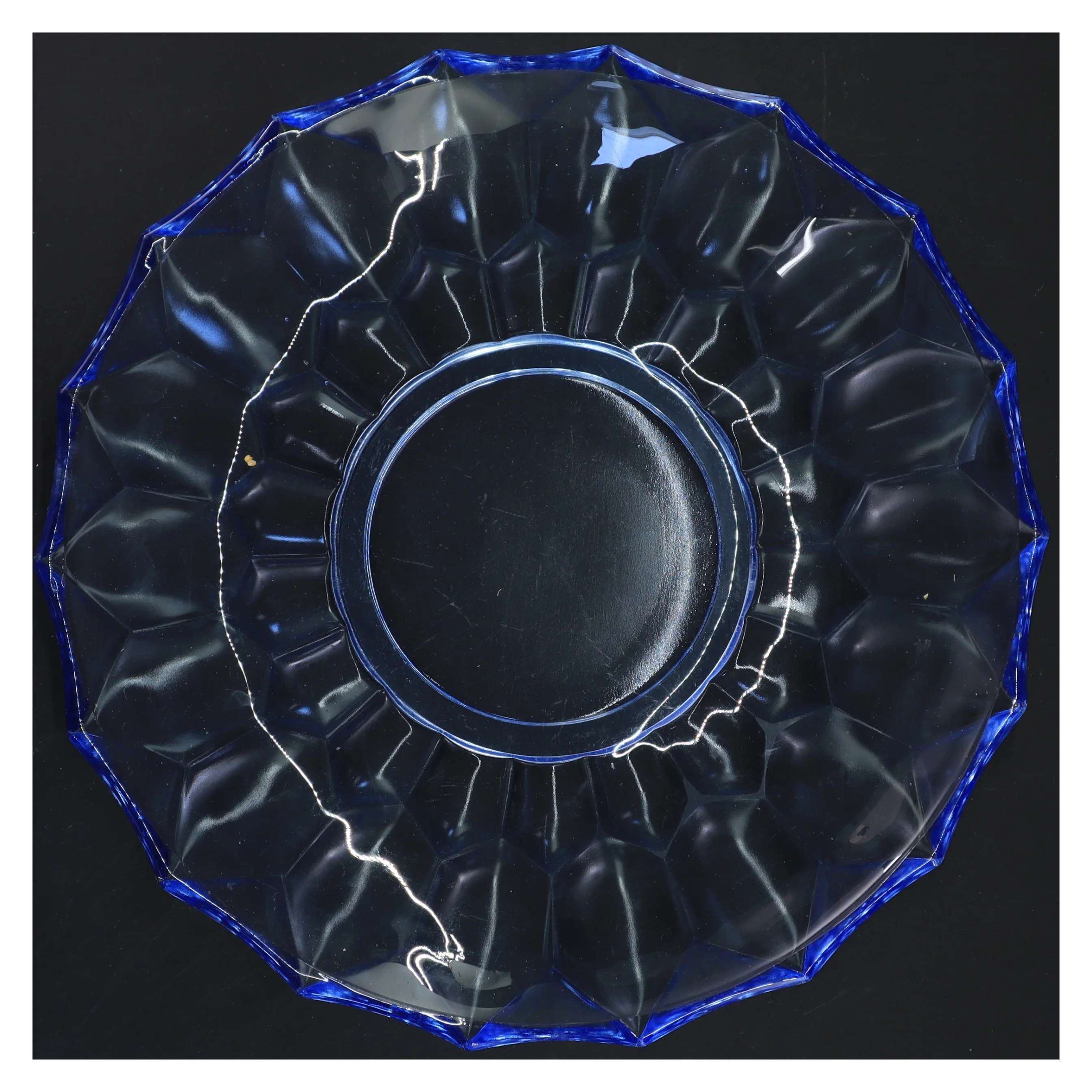 Blåt glasfad (str. Ø 27 cm)