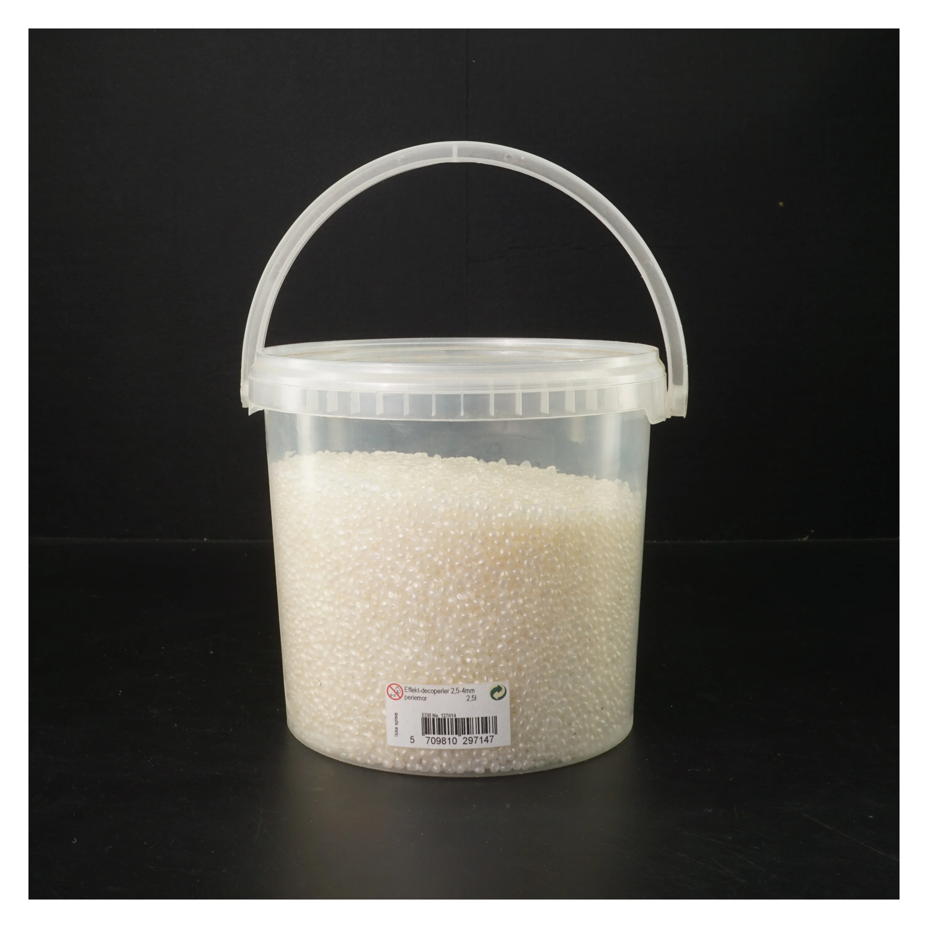 Spand med glaspartikler fra Sandfactory (str. 2,5L, 2,5-4 mm)