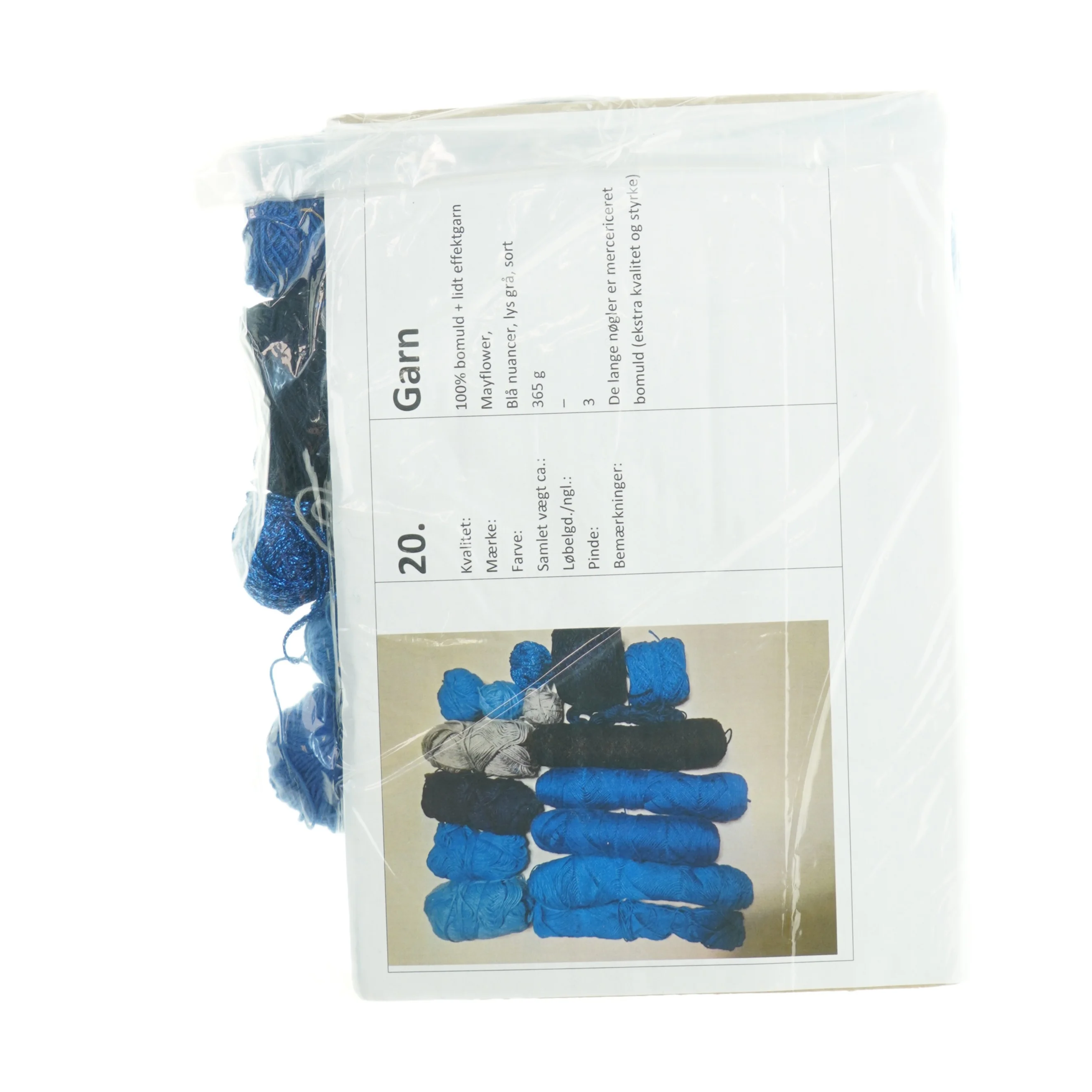 Strikkegarn, bomuld i blå nuancer (365 gram)