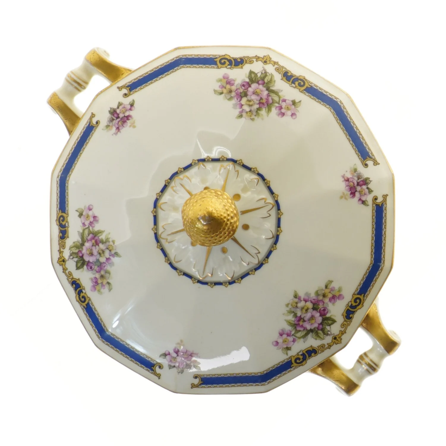 Dekorativ porcelænsskål med låg, fra Schlaggenwald (str. Ø 23x17 cm)