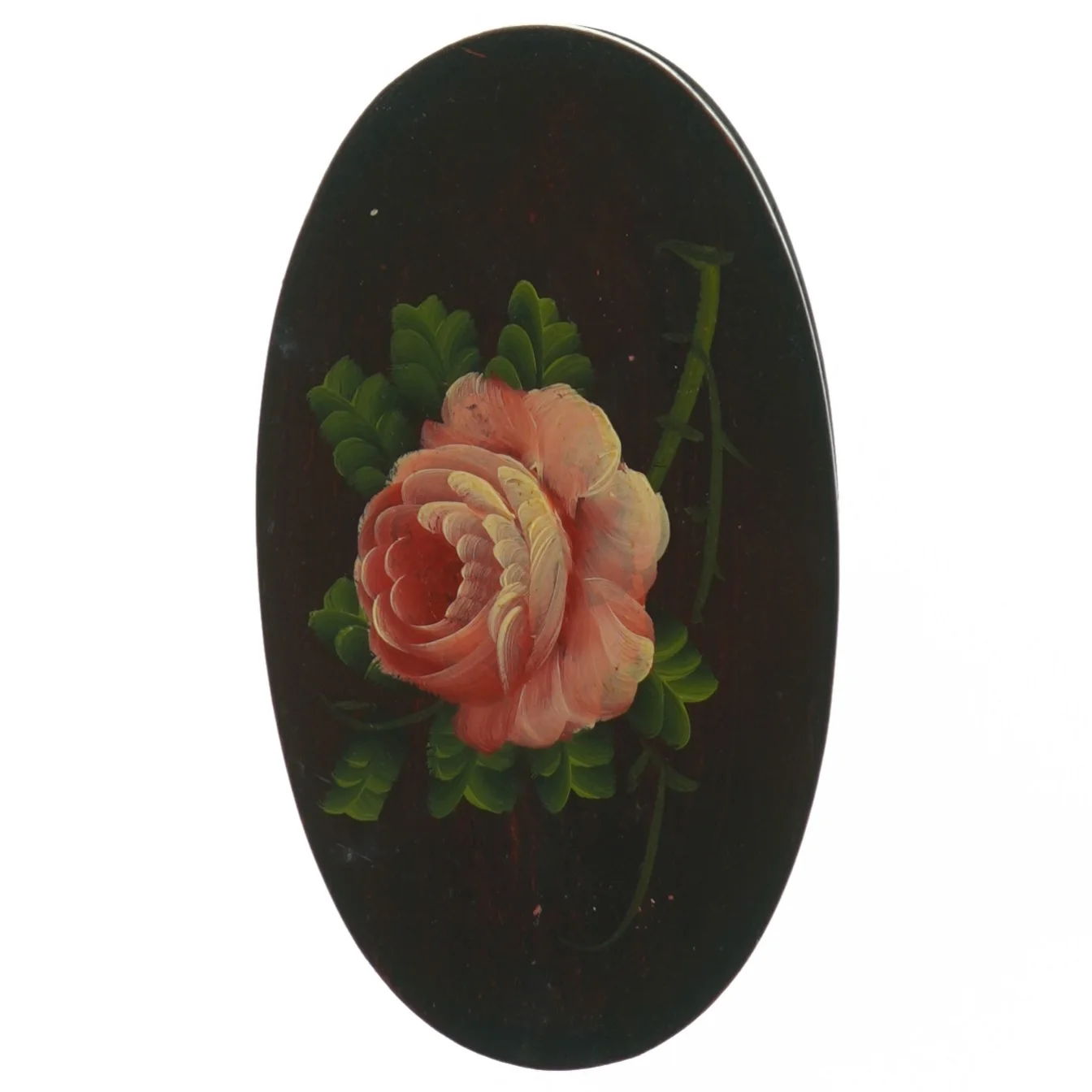 Oval trææske med blomstermotiv (str. 18 x 10 cm)