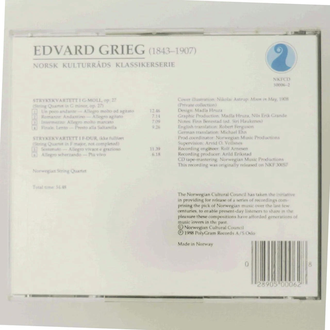 Edvard Grieg: String Quartet in G Minor, Op. 27 & String Quartet in F Major, not completed (DVD)
