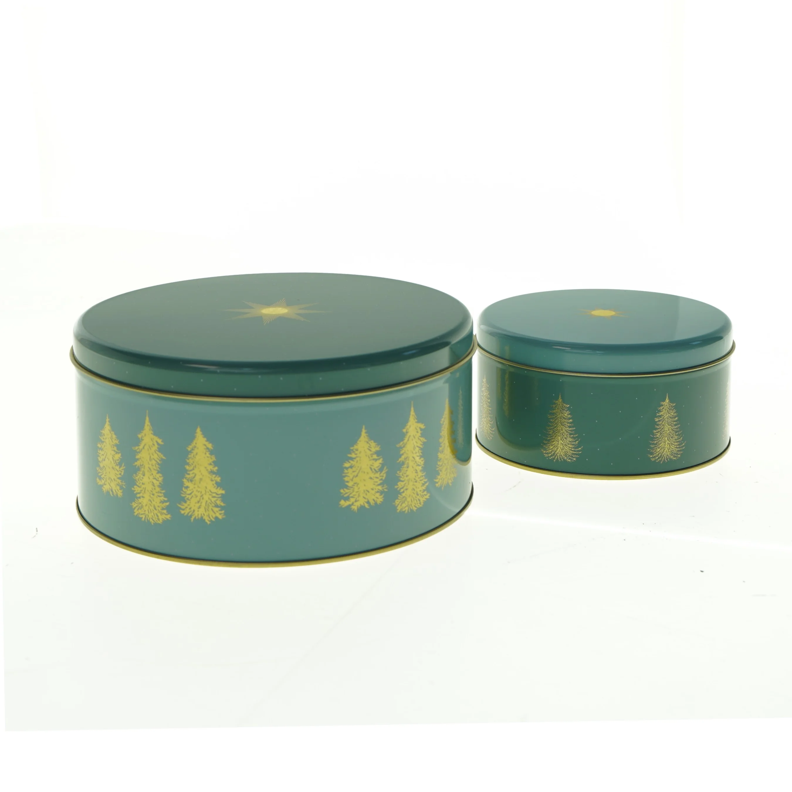 Dekorative dåser med stjernemotiv fra Søstrene Grene (str. 18 x 8 cm og 12 x 6 cm)