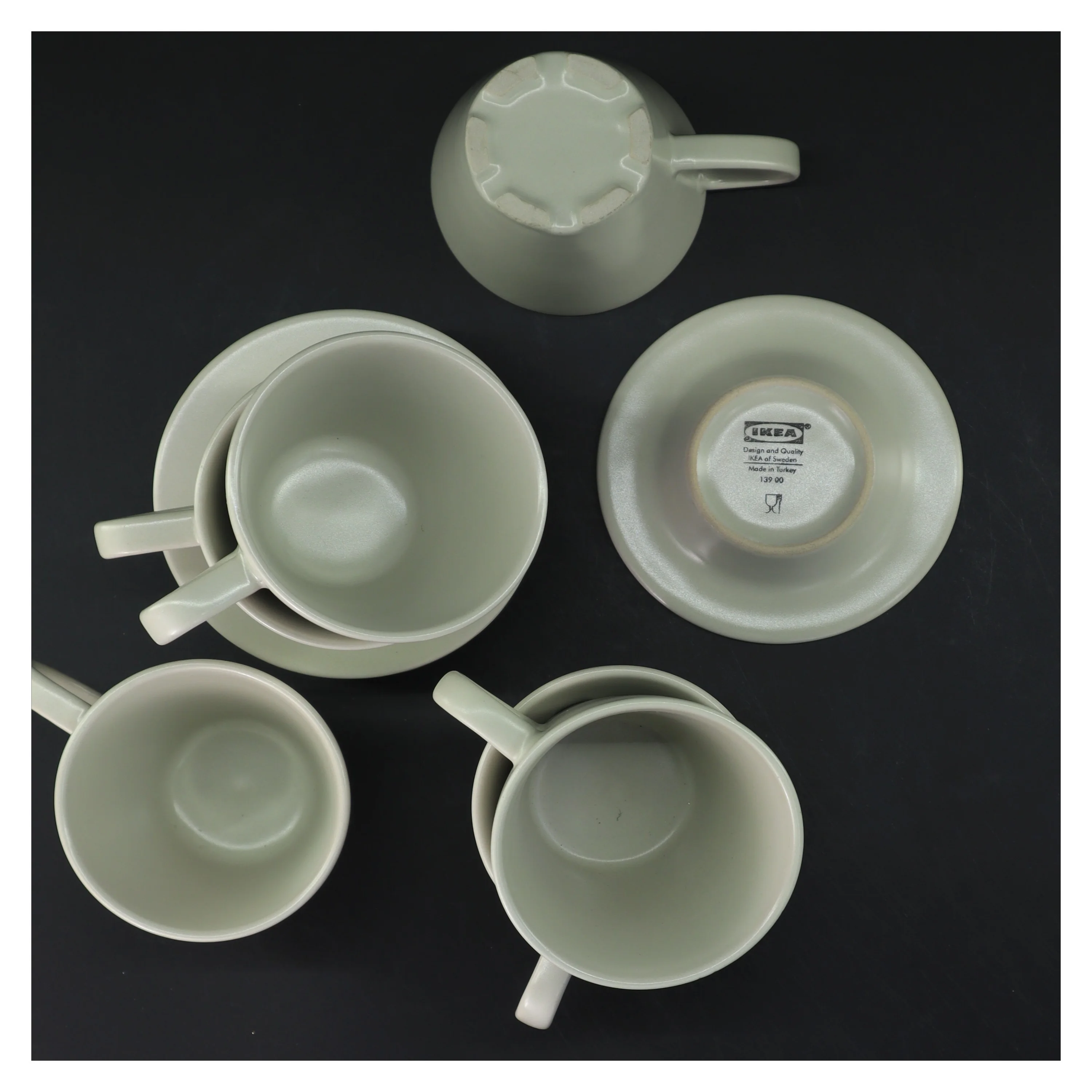 6 kaffekopper med underkopper fra IKEA (str. 6 stk Ø 8,5 & 11 cm)