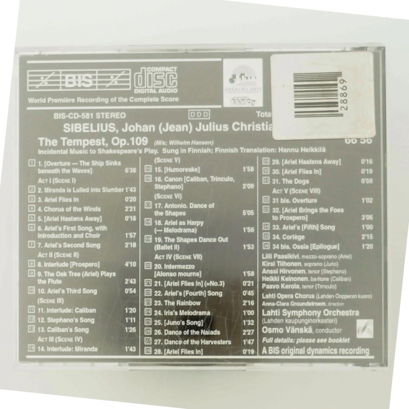 Jean Sibelius: The Tempest, Op.109 med Lahti Symphony Orchestra (DVD)