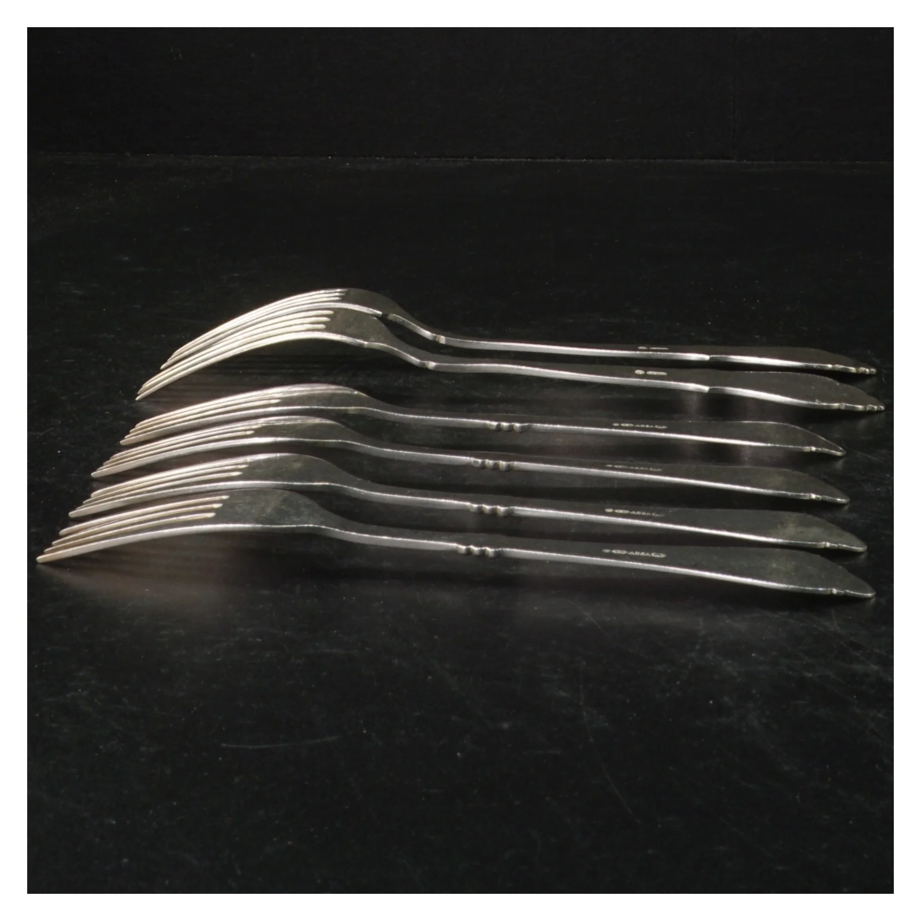 6 gafler, 2-tårnet sølvplet 