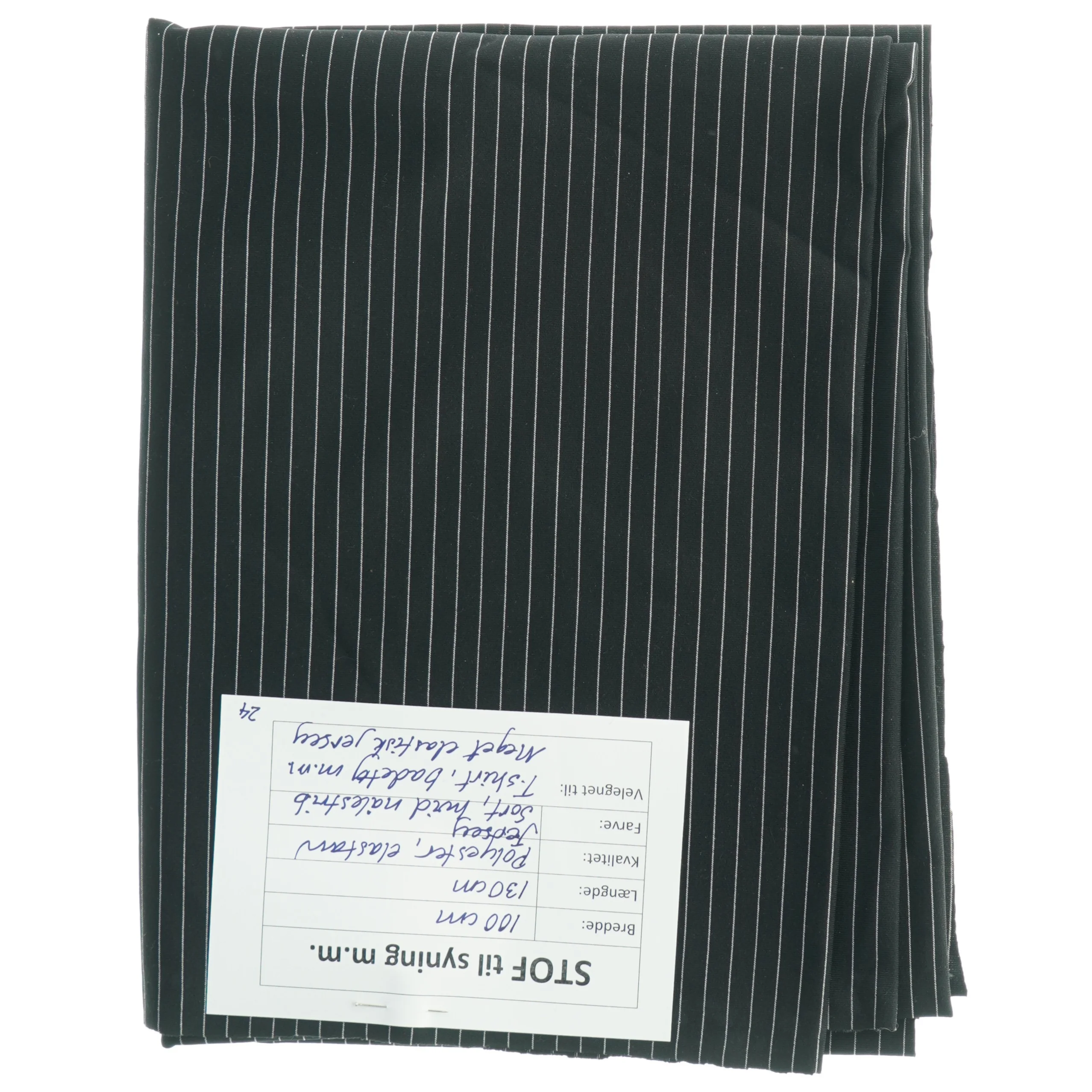 Stof, sort nålestribet jersey (100 cm x 130 cm)