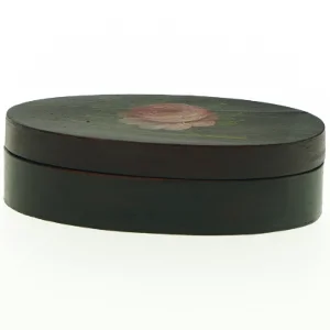 Oval trææske med rosenmotiv (str. 18,5 x. 10 cm)