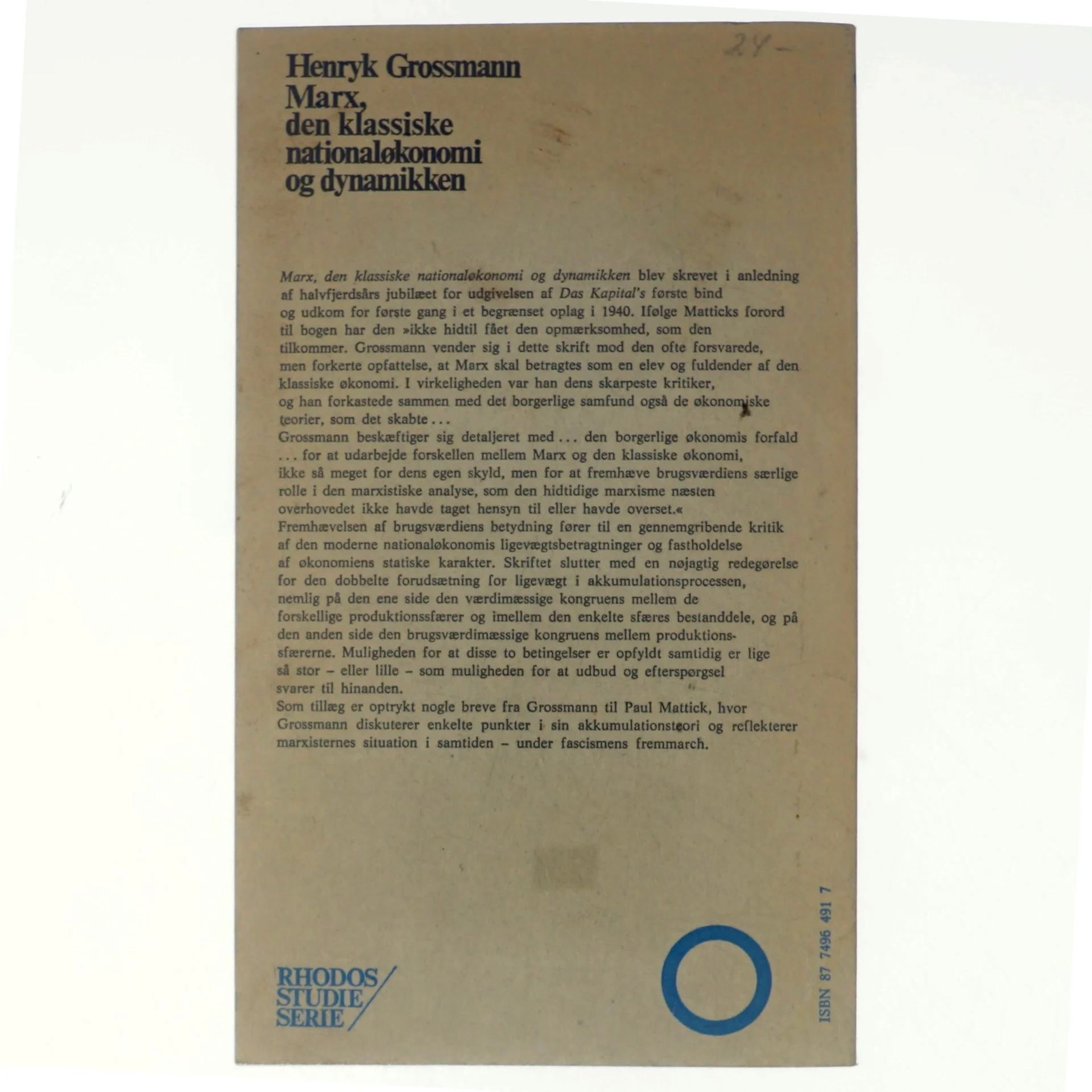 Marx, den klassiske nationaløkonomi og dynamikken af Henryk Grossmann (bog)