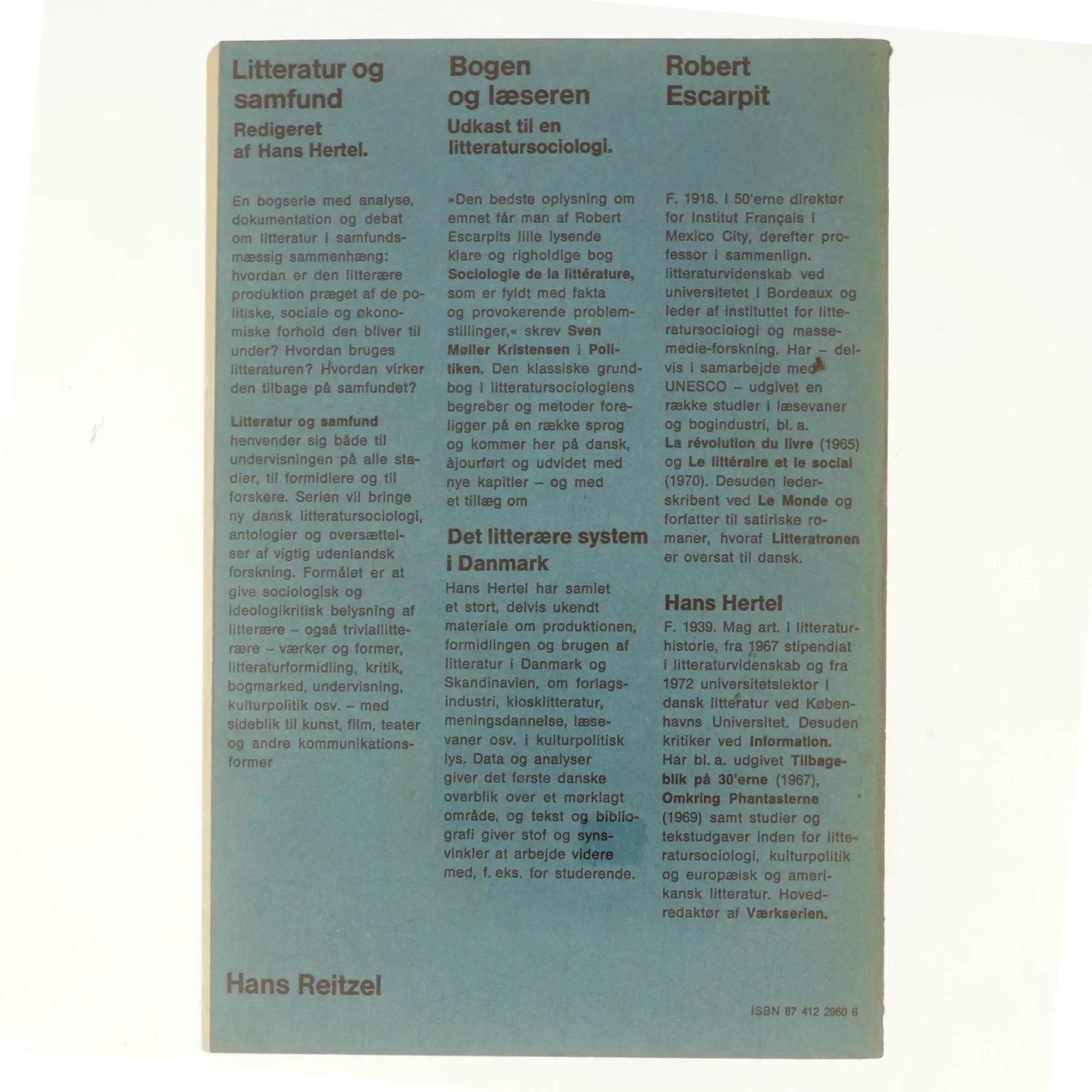 Bogen og læseren. Udkast til en litteratursociologi af Robert Escarpit (bog)