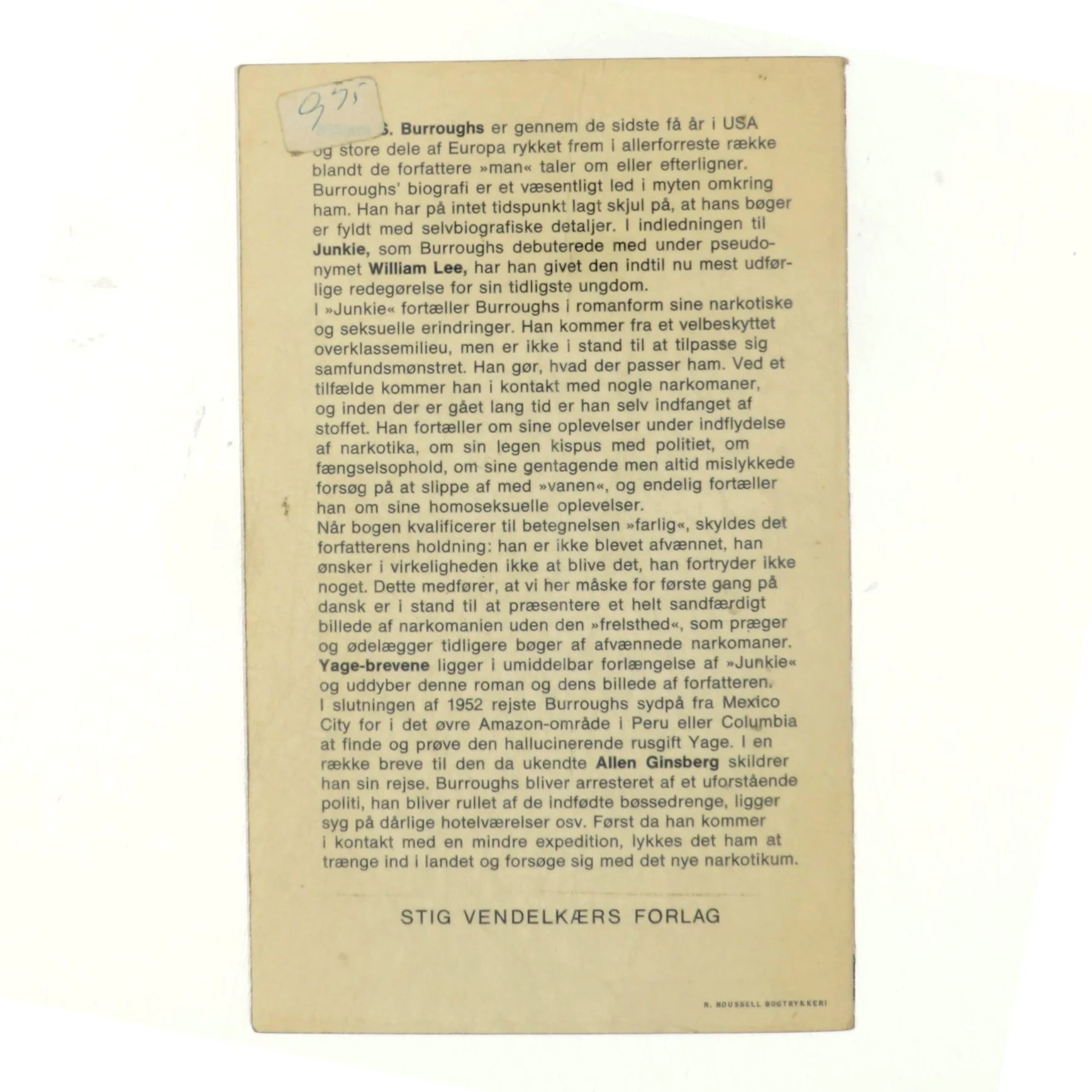 Junkie og uddrag af Yage brevene af William S. Burroughs (bog)