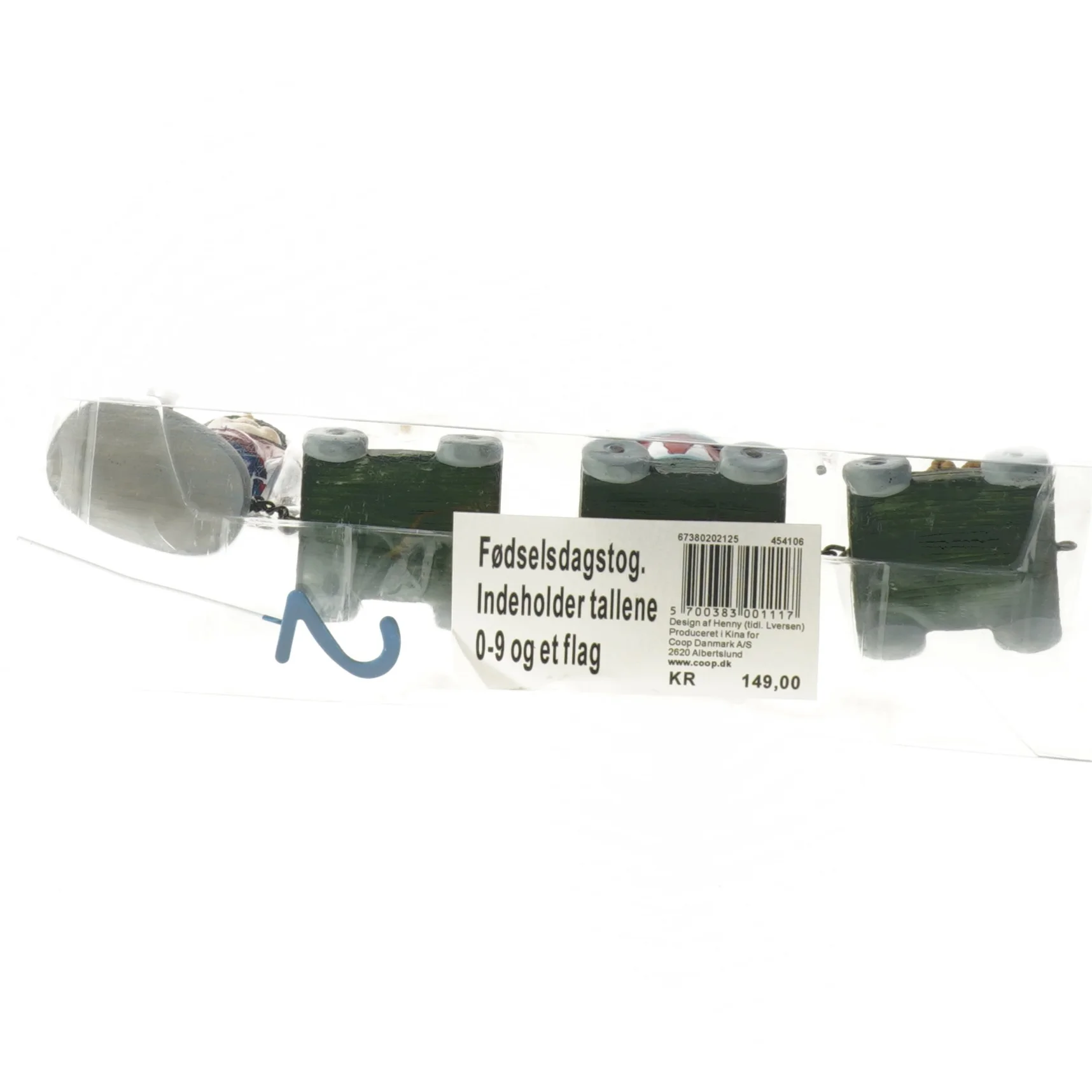 Fødselsdagstog med tal og flag fra Coop (str. 14 cm)