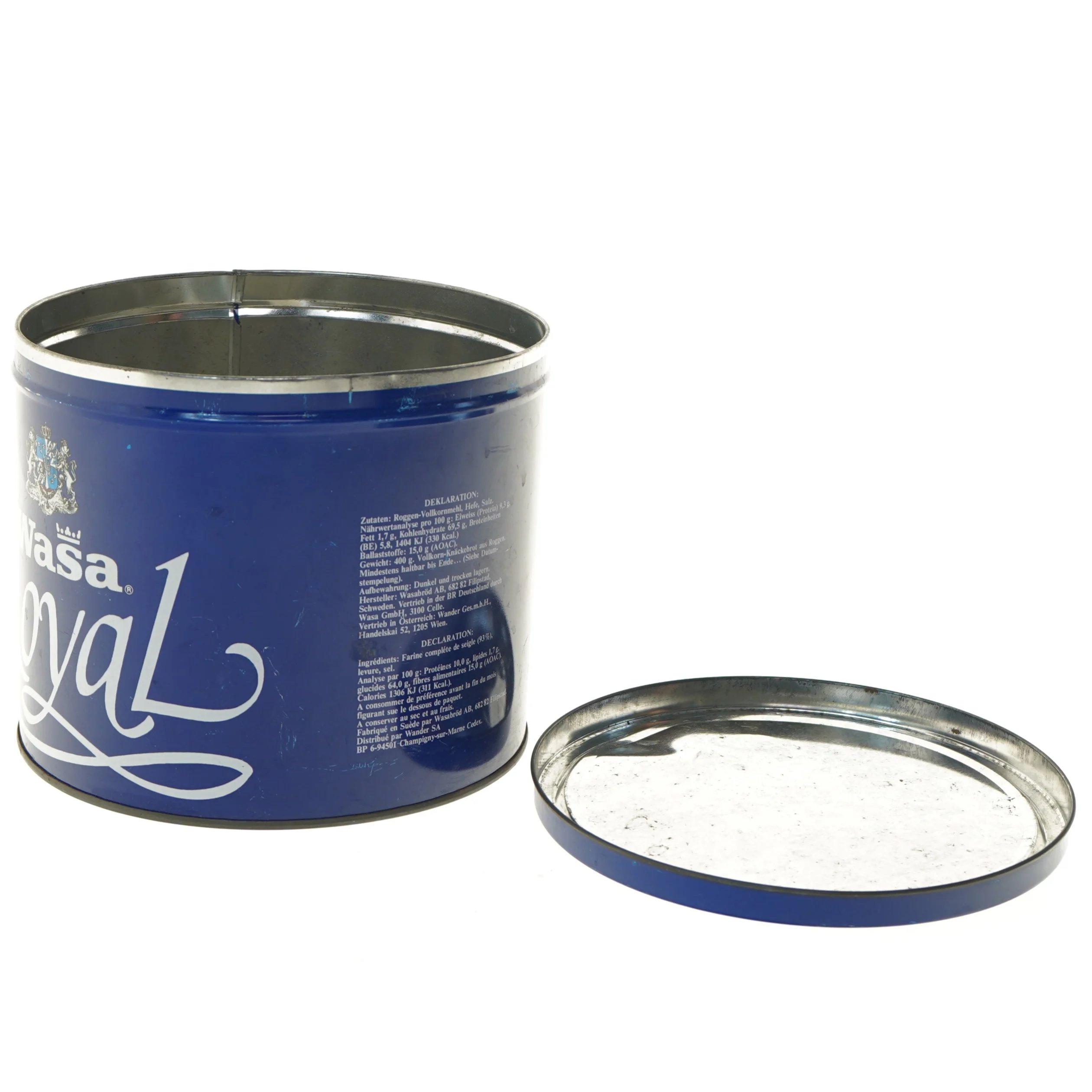 Wasa Royal metalbeholder fra Wasa (str. Ø 19,5 cm længde 16 cm)