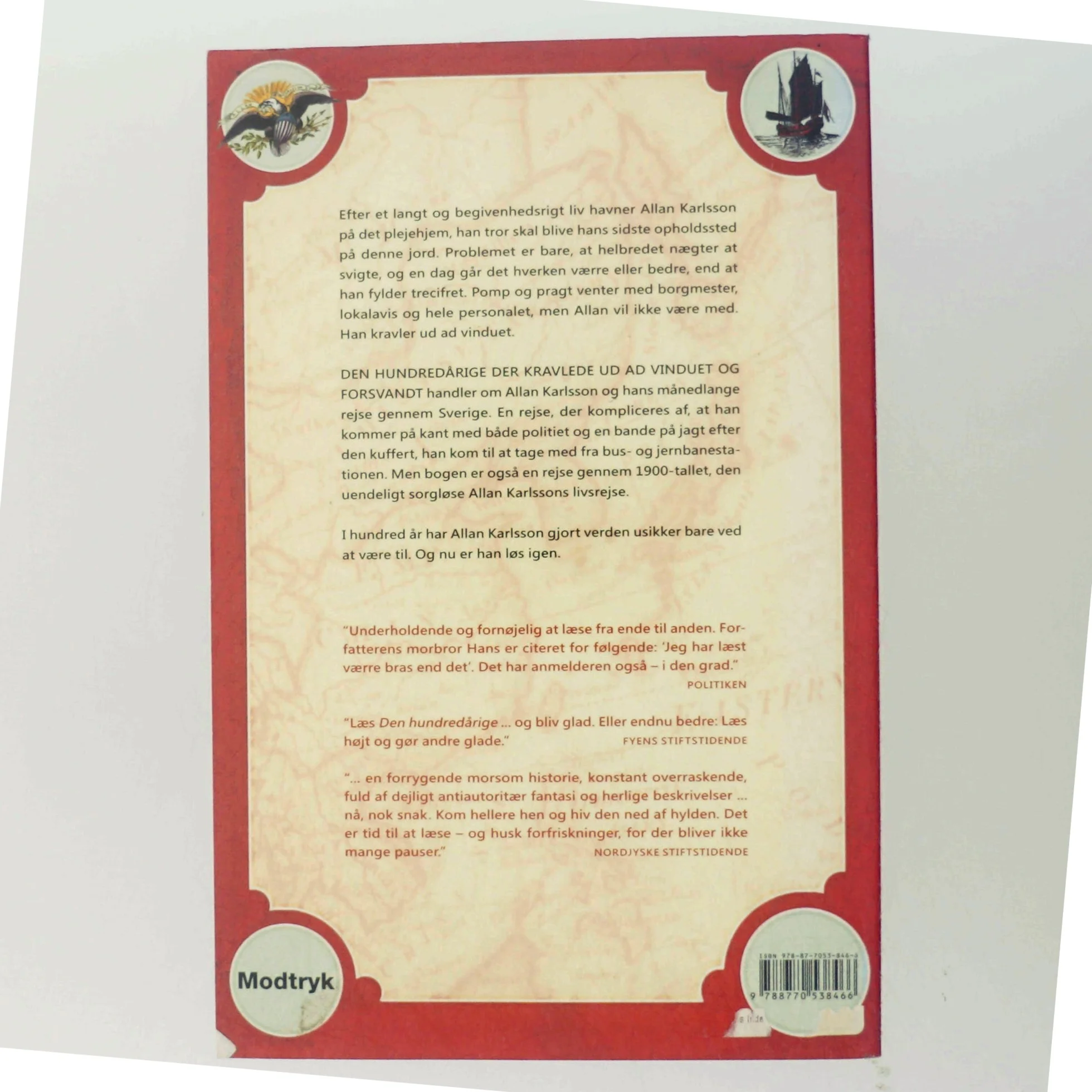 Den hundredårige der kravlede ud af vinduet og forsvandt af Jonas Jonasson (Bog)