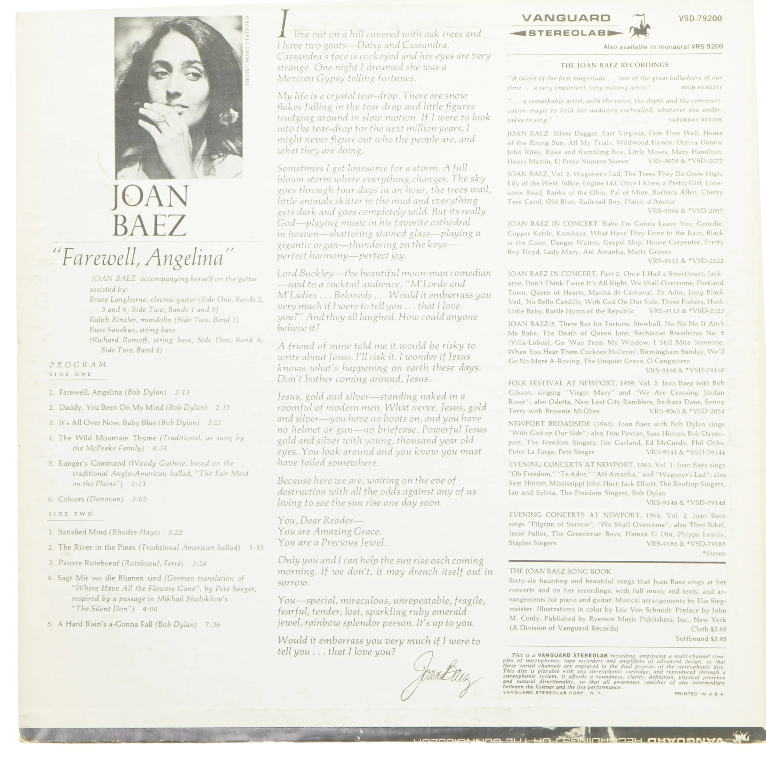 Joan Baez album - Farewell, Angelina