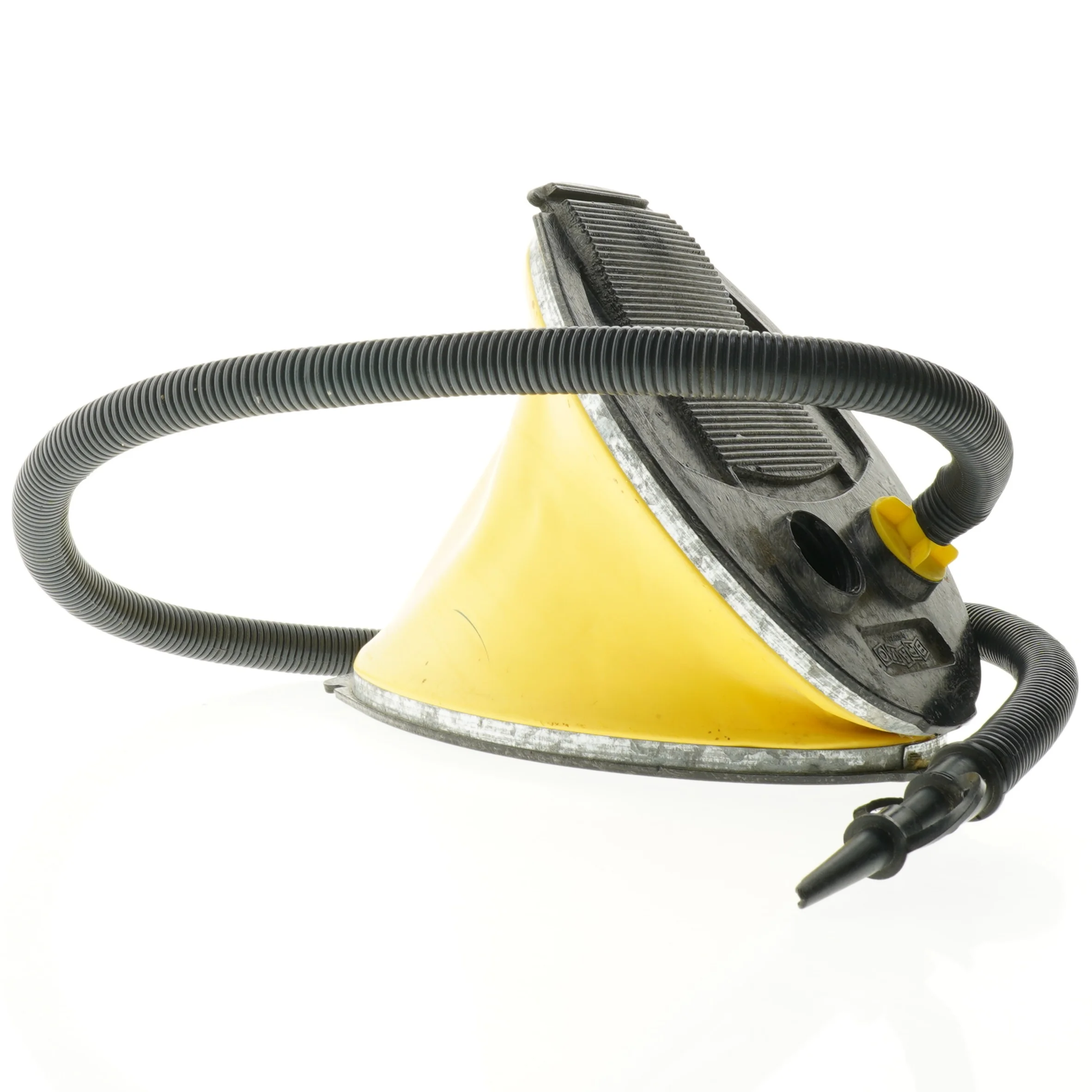 Gul og sort pumpe til luftmadras (str. 25 cm)