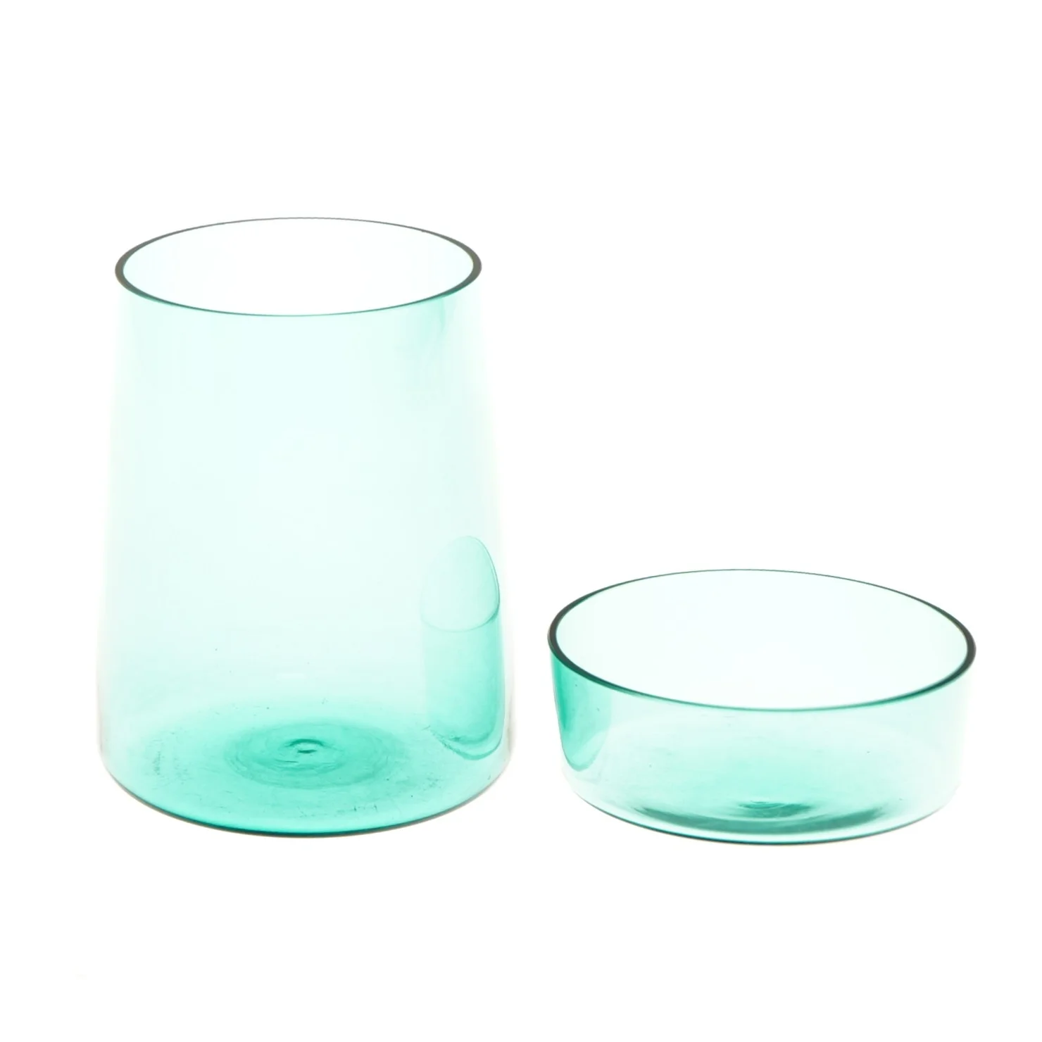 Vintage grønlig glasbeholder med låg (str. Ø 9,5x13 cm)